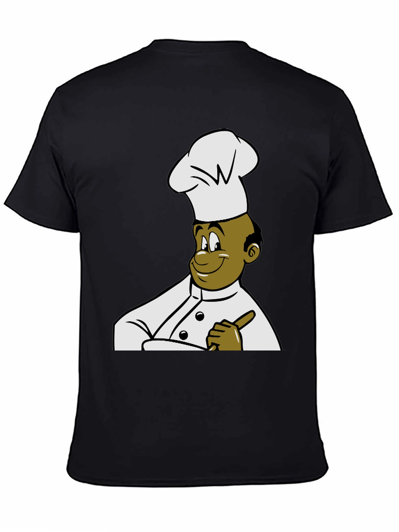 Black Chef Cartoon T-Shirt - Black Cotton Tee view 4