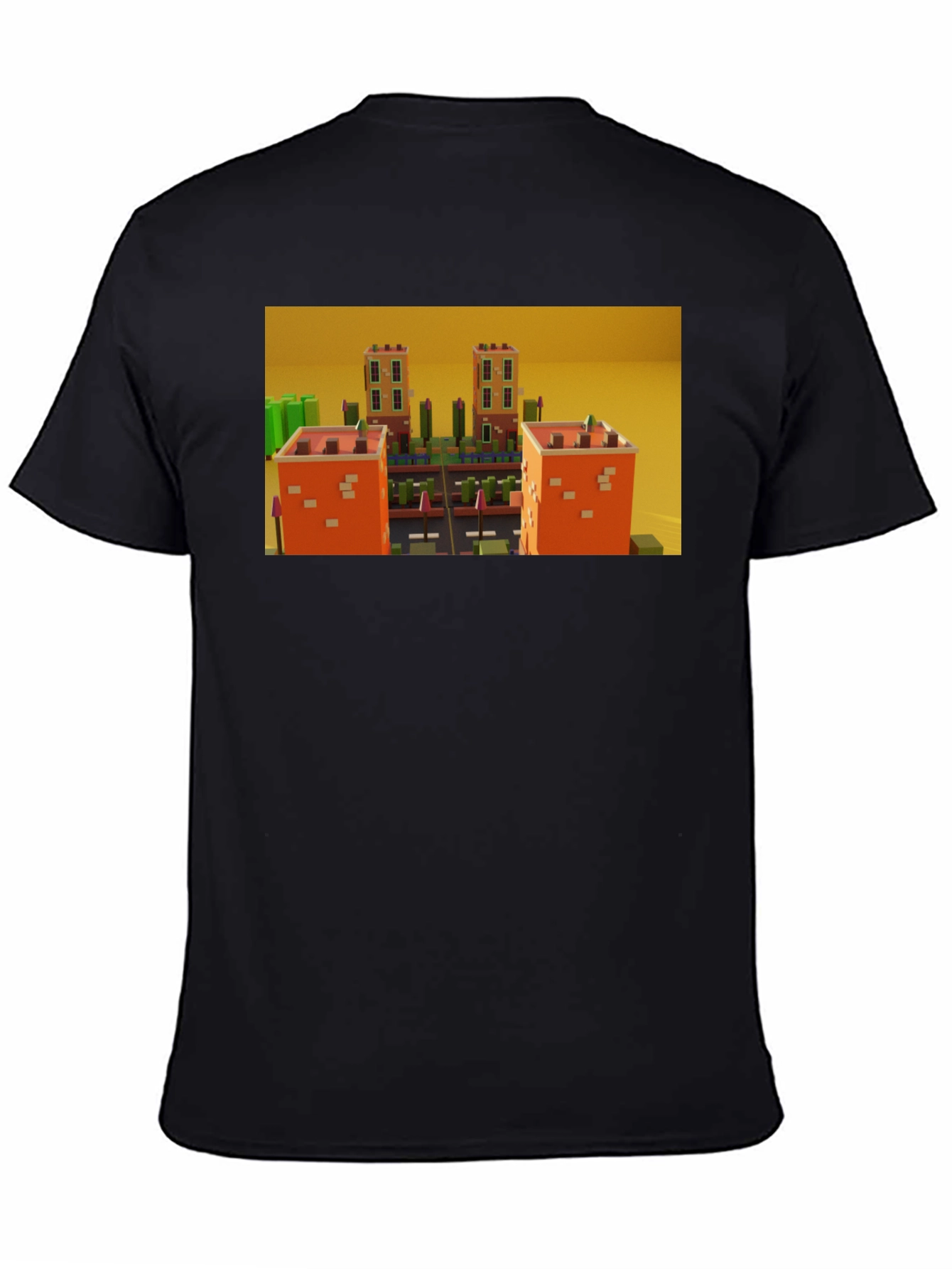 Black Black T-Shirt with 3D Cityscape Design view 4