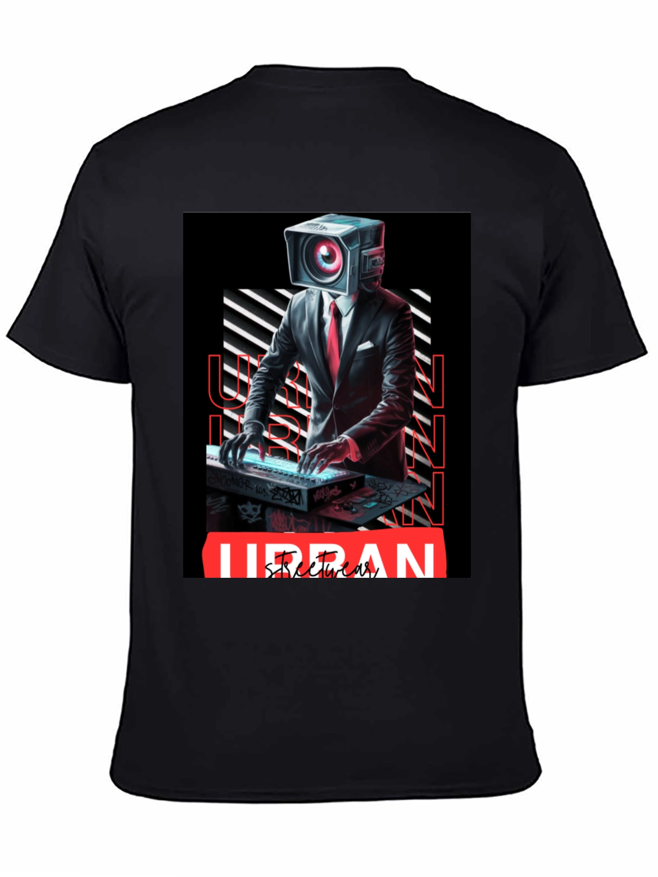 Black Urban Streetwear Camera Head DJ Graphic Tee view 4
