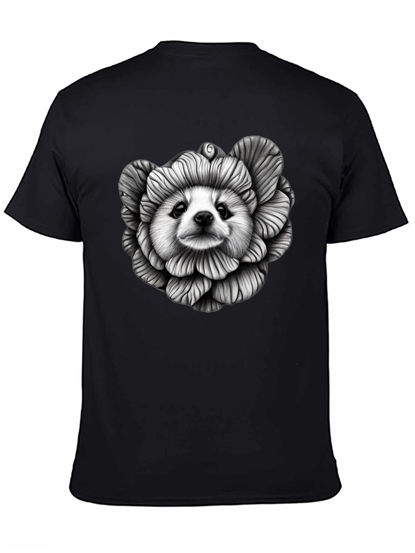 Black Dog Flower Graphic Tee - Unique Art T-Shirt view 4