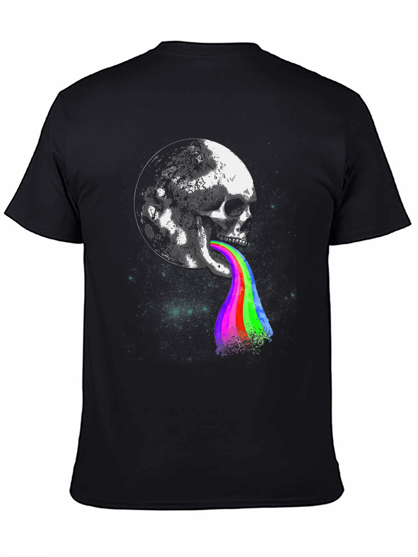 Black Skull Moon Rainbow Tongue Graphic Tee view 4