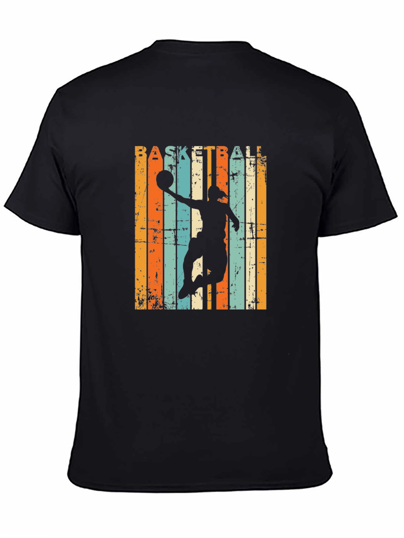 Black Basketball Silhouette Retro Striped Graphic Tee view 4