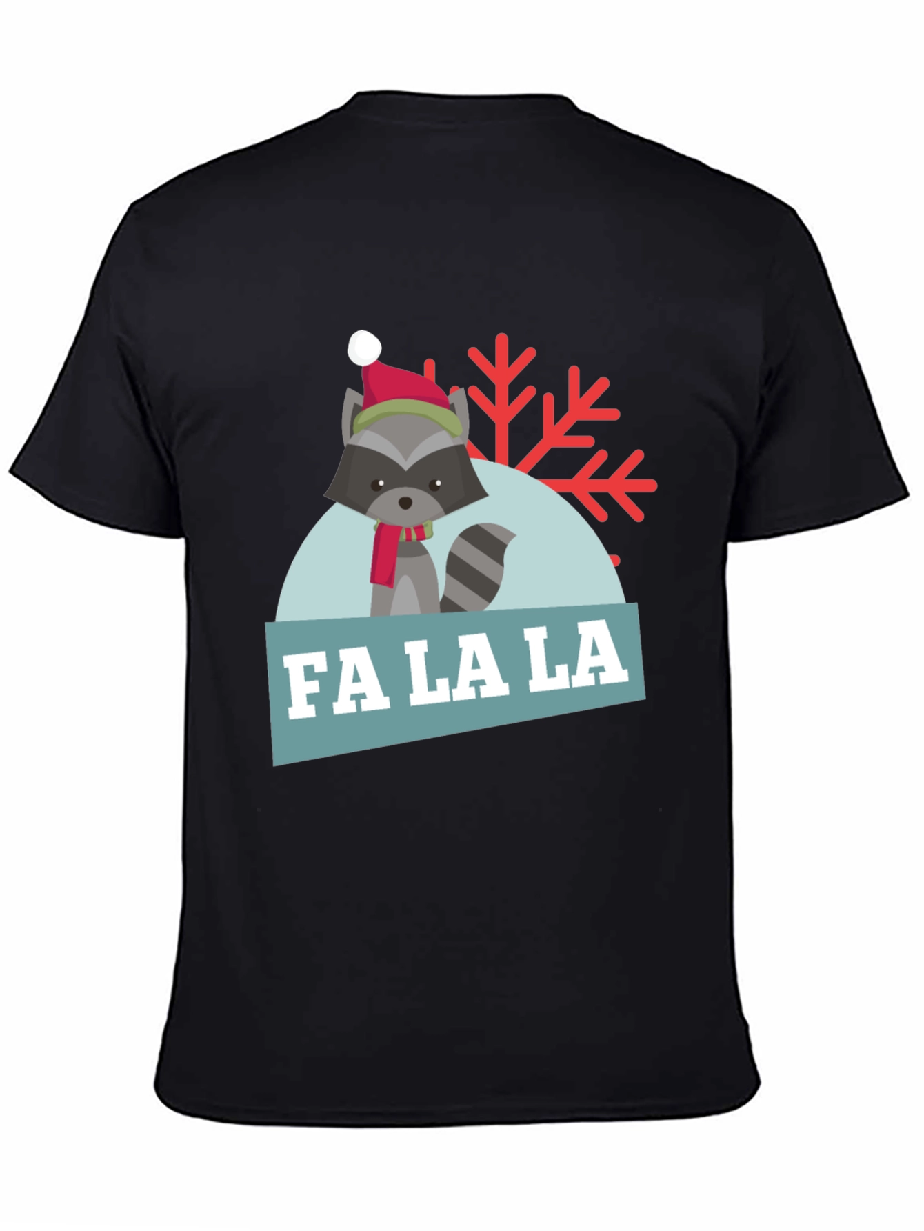 Black Festive Raccoon 'Fa La La' Holiday T-Shirt view 4