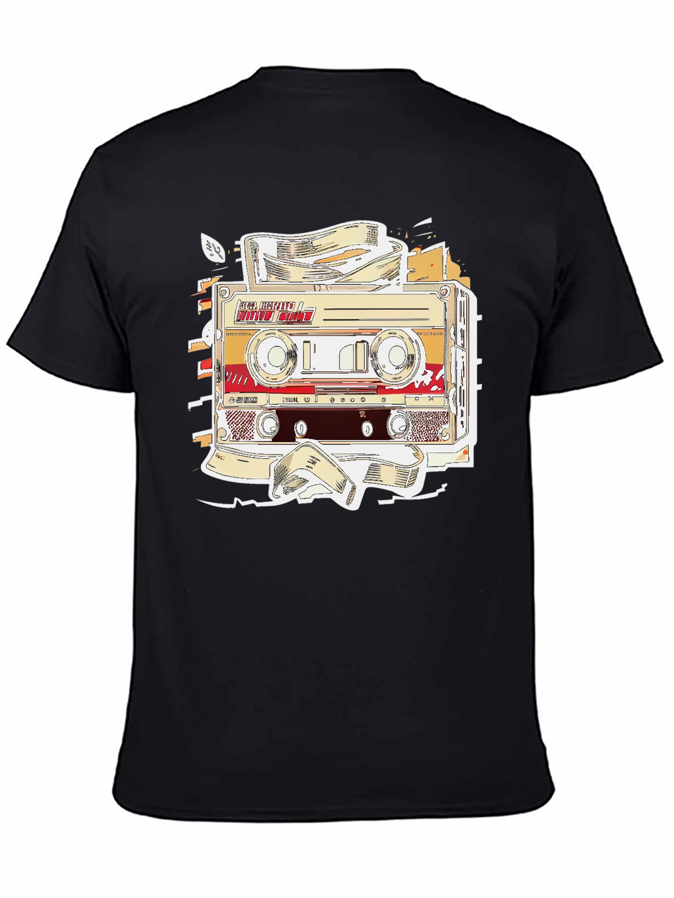 Black Retro Cassette Tape Graphic T-Shirt - Vintage Music Lover Tee view 4