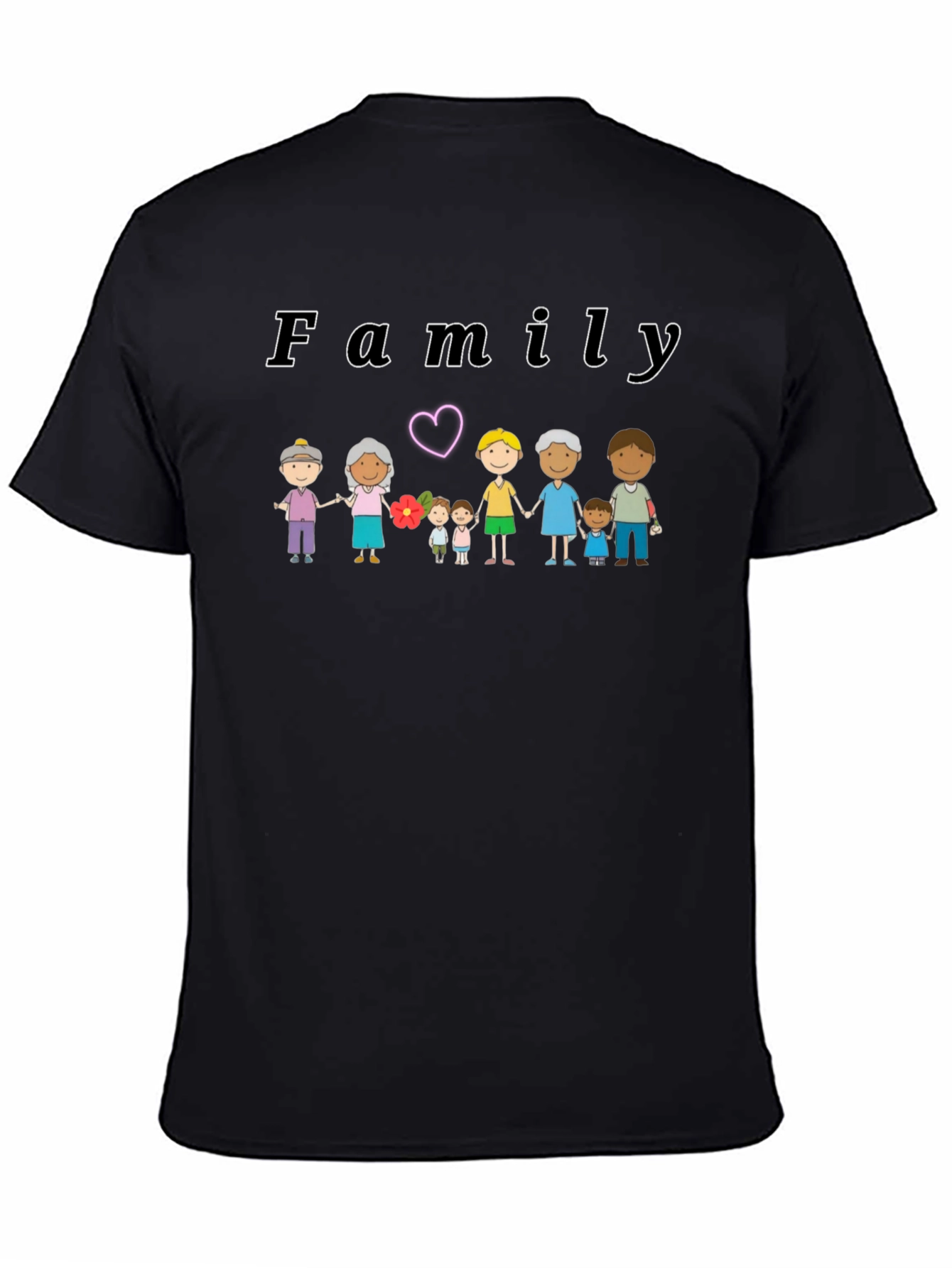 Black Family Cartoon Graphic Black T-Shirt view 4