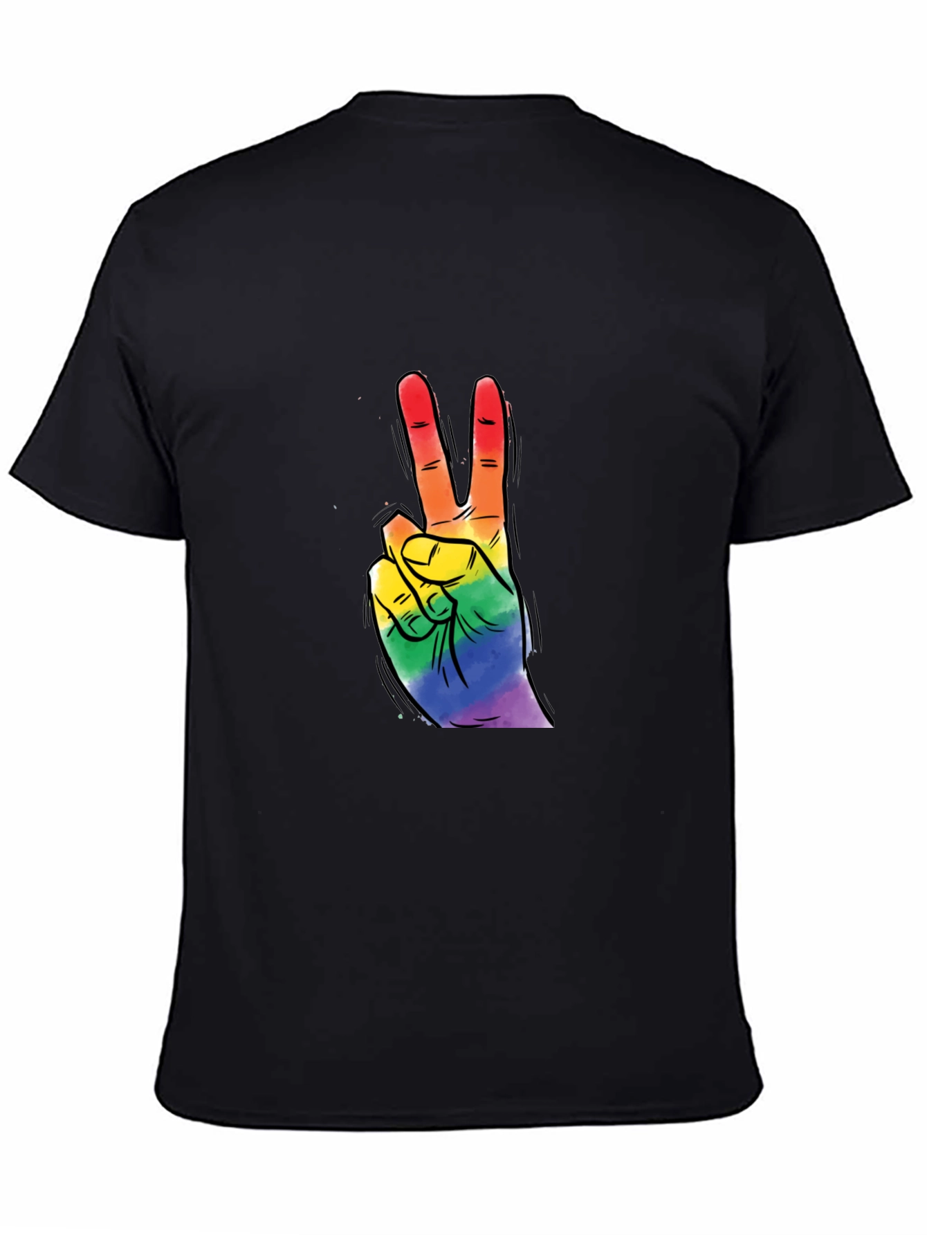 Black Rainbow Peace Sign Graphic Tee - Black Cotton T-Shirt view 4