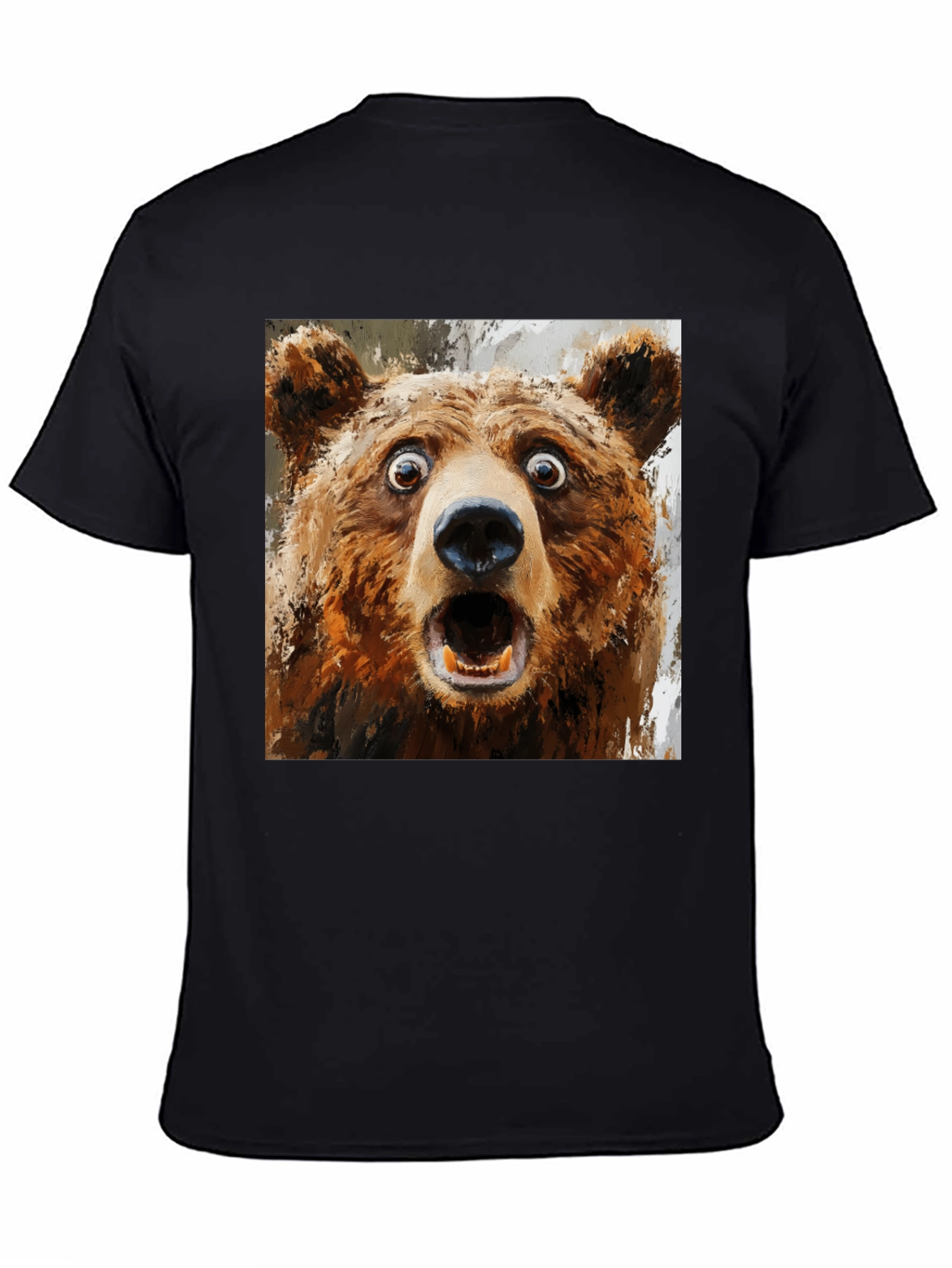Black Surprised Bear Graphic T-Shirt view 4