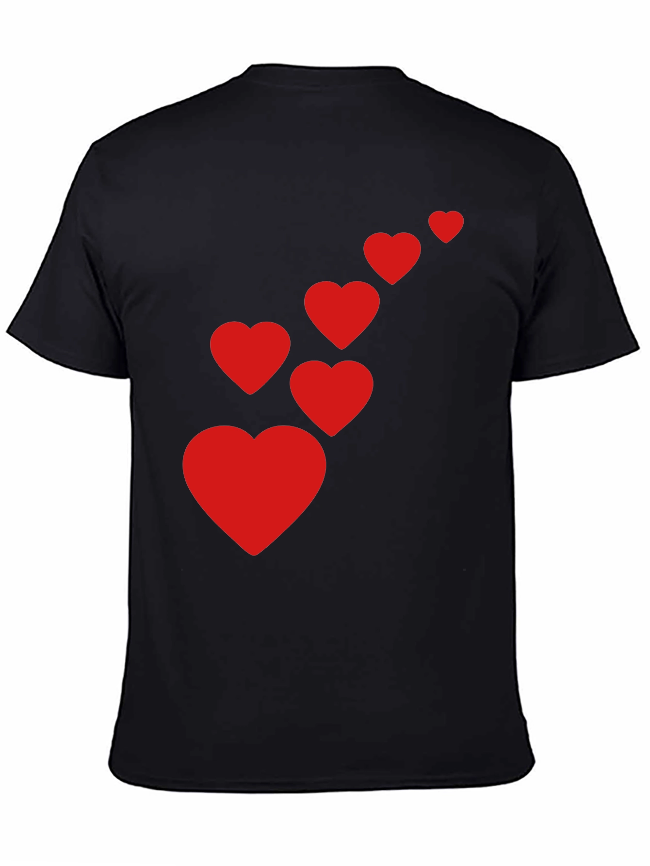 Black Men's Black T-Shirt with Red Heart Cascade view 4