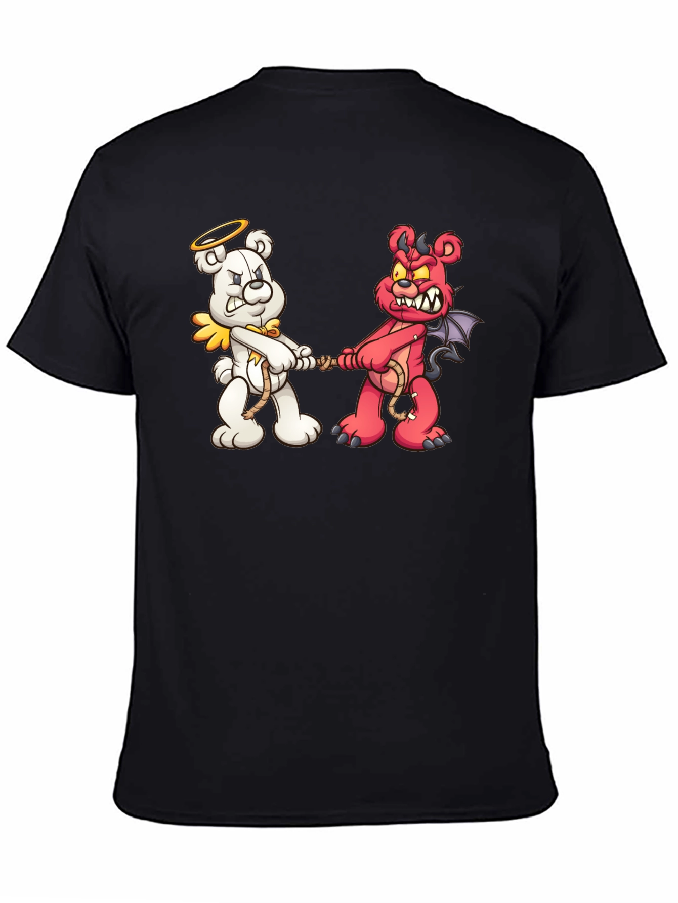 Black Angel vs. Devil Bear Tug-of-War Graphic T-Shirt view 4
