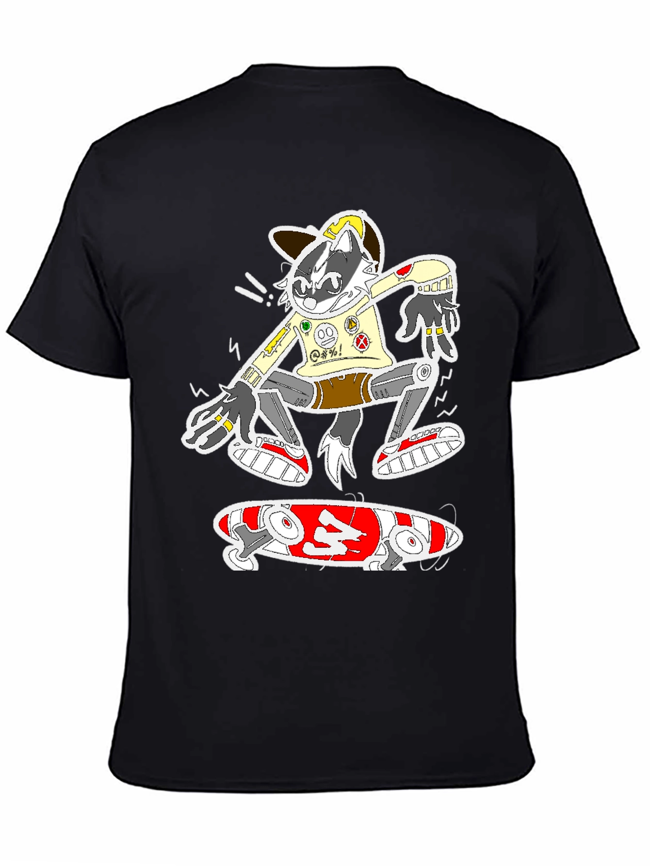 Black Skater Raccoon Graphic Tee - Black Cotton Blend view 4