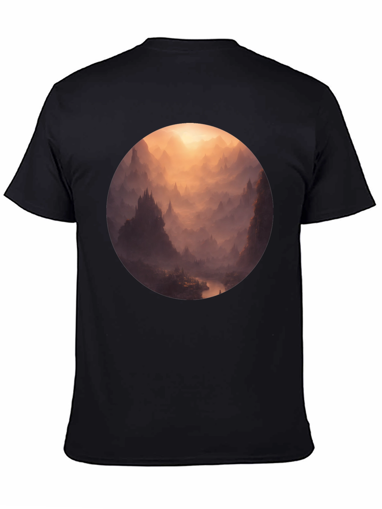 Black Mystical Mountain Vista Graphic Tee - Soft Black Cotton view 4