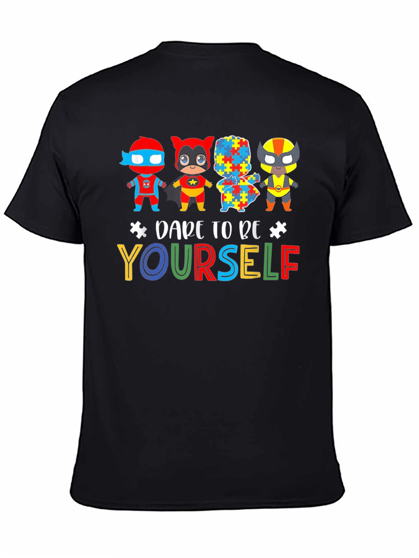 Black Dare To Be Yourself Autism Awareness Graphic Tee view 4