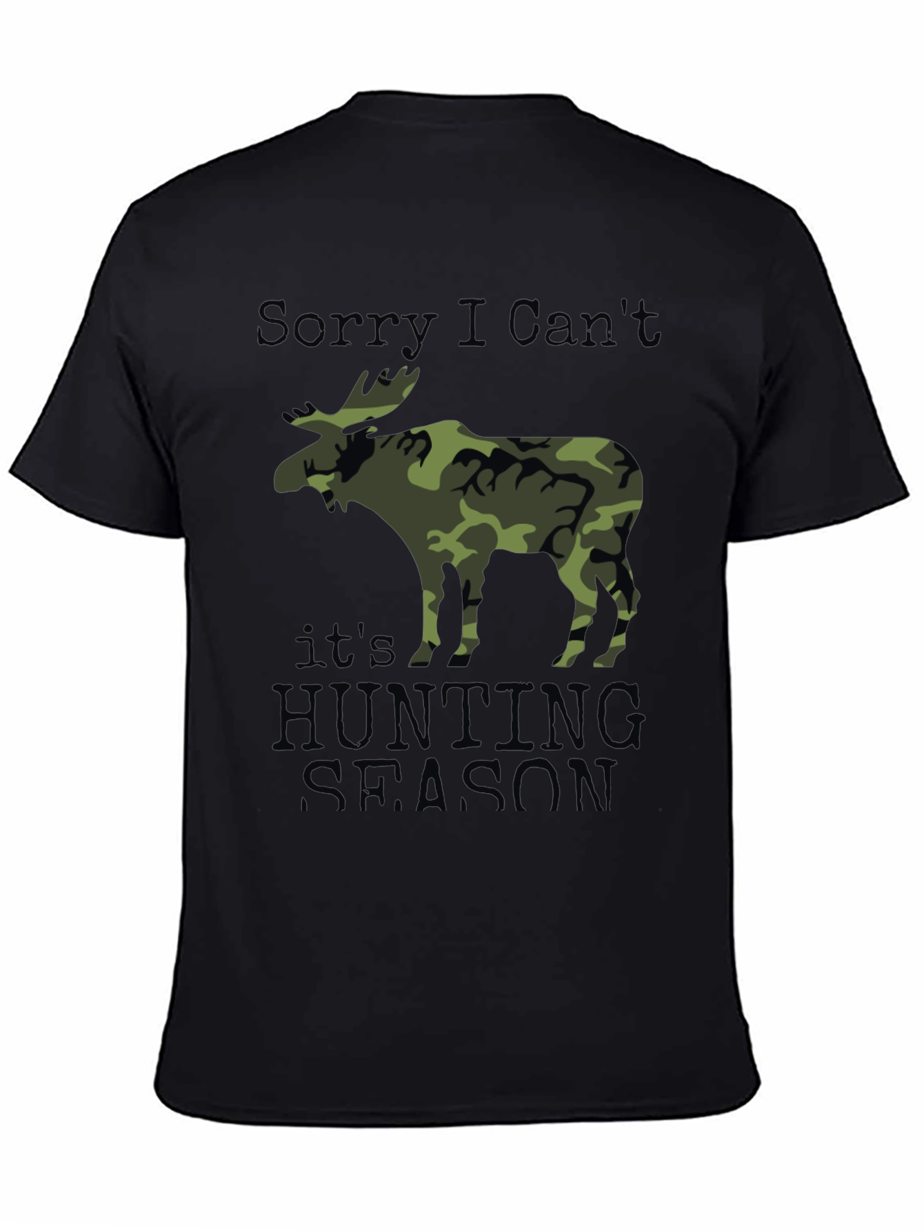 Black Hunting Season Camo Moose Graphic T-Shirt view 4