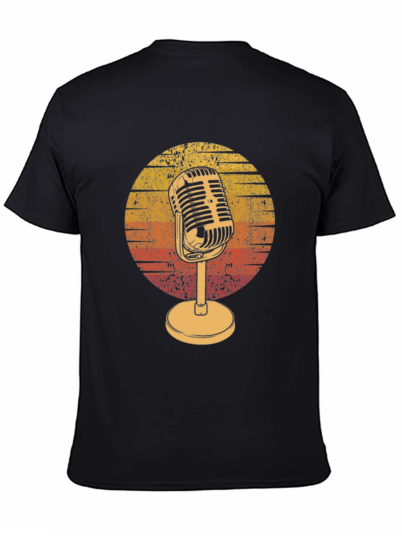 Black Retro Microphone Graphic Tee - Vintage Music Lover T-Shirt view 4