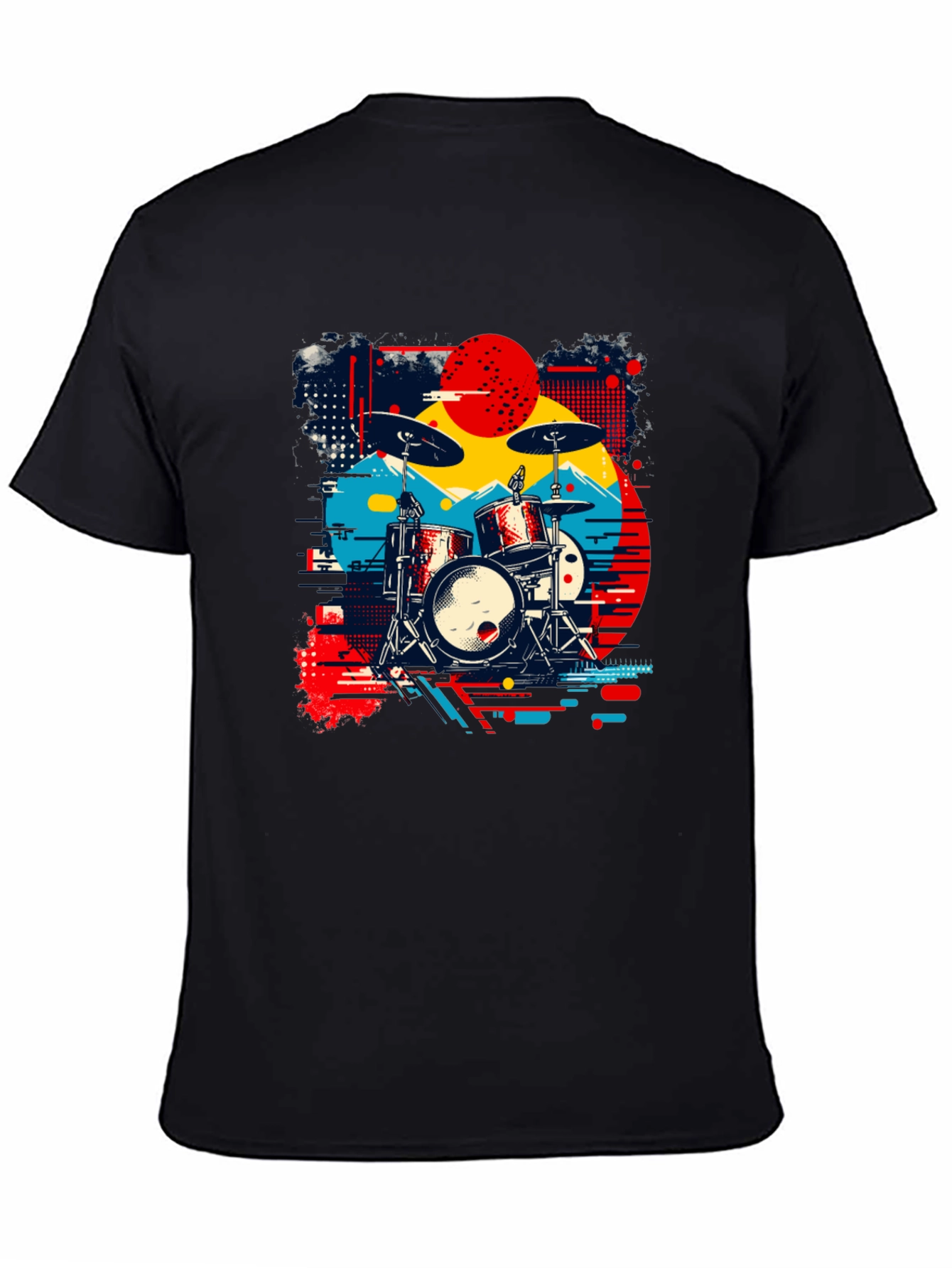 Black Retro Drum Kit Graphic Tee view 4