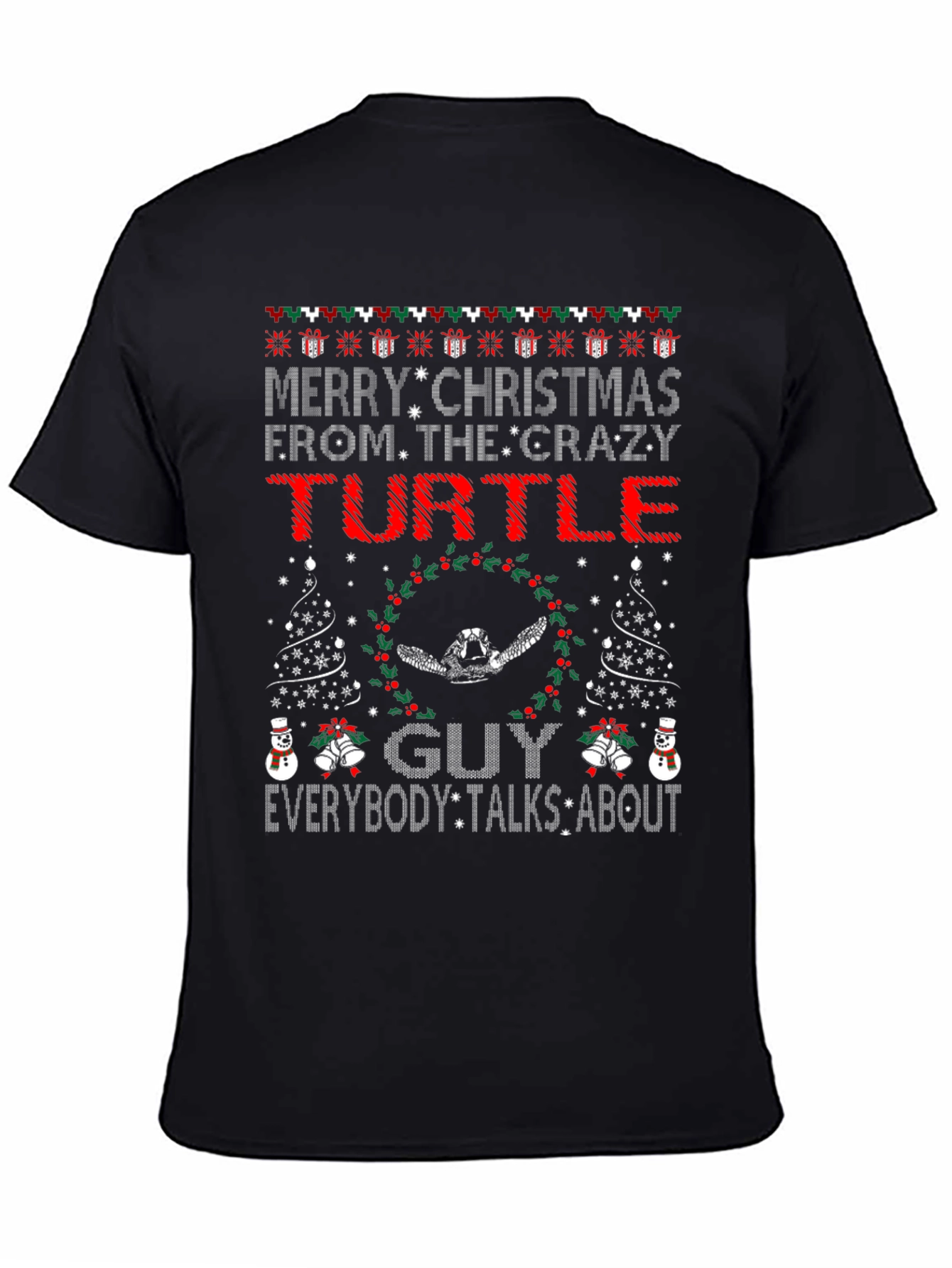 Black Crazy Turtle Guy Christmas T-Shirt view 4