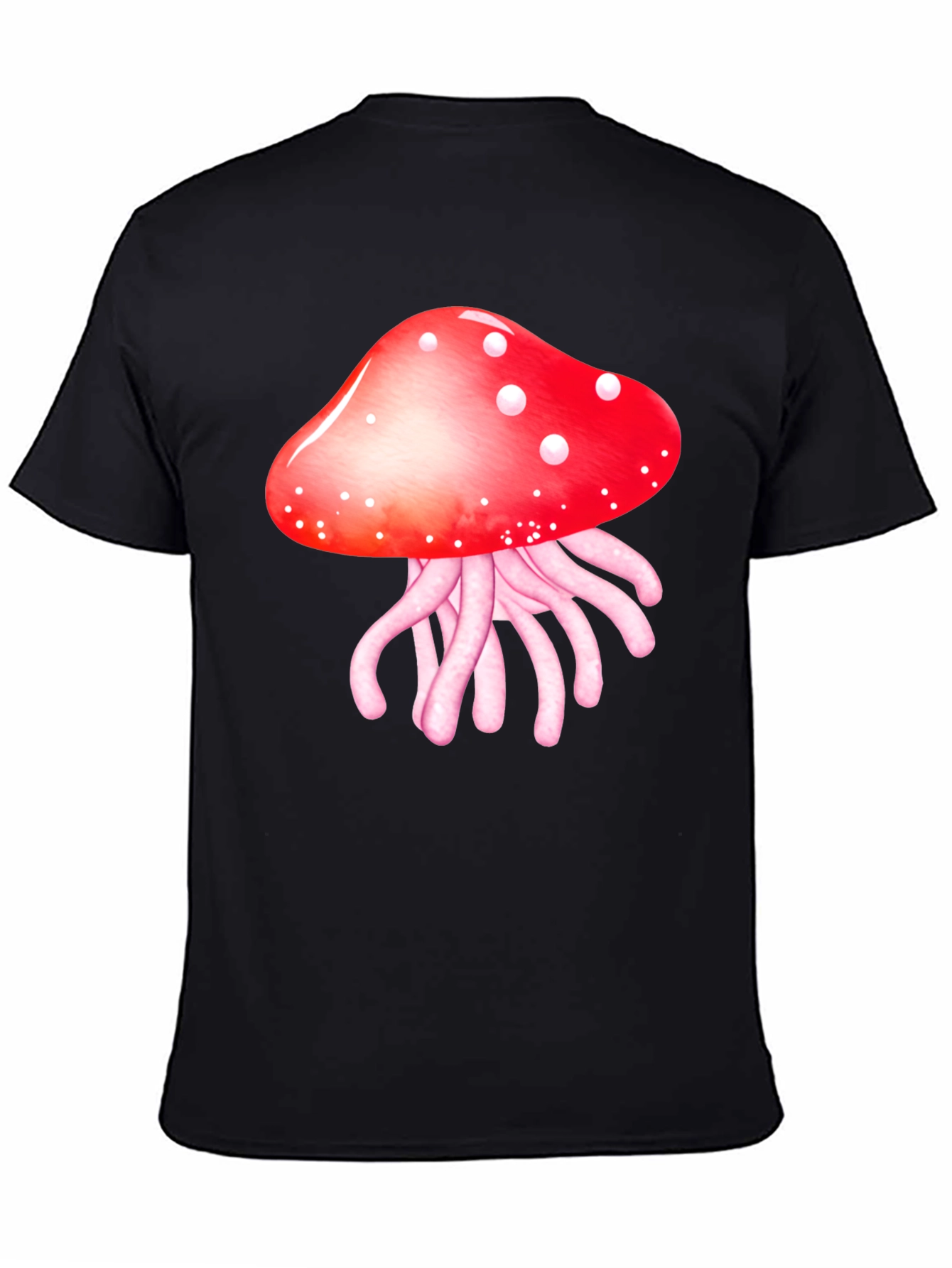 Black Mushroom Jellyfish Graphic T-Shirt - Funky Crew Neck Tee view 4