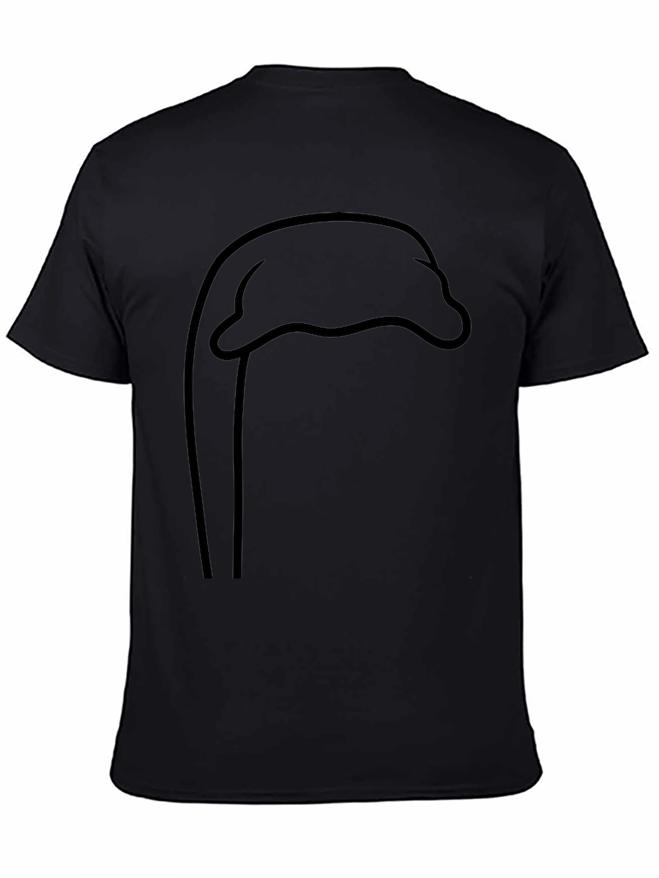 Black Minimalist Dolphin Outline T-Shirt - Unisex Black Tee view 4