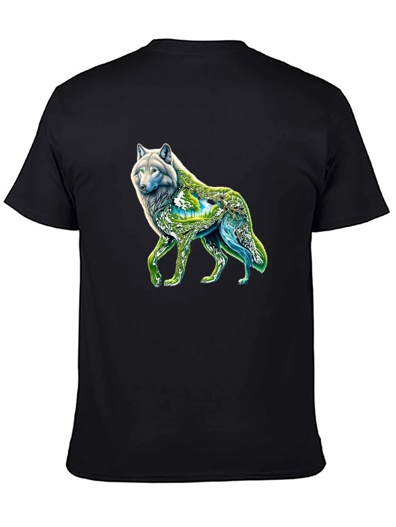 Black Wolf Nature Graphic Black T-Shirt view 4