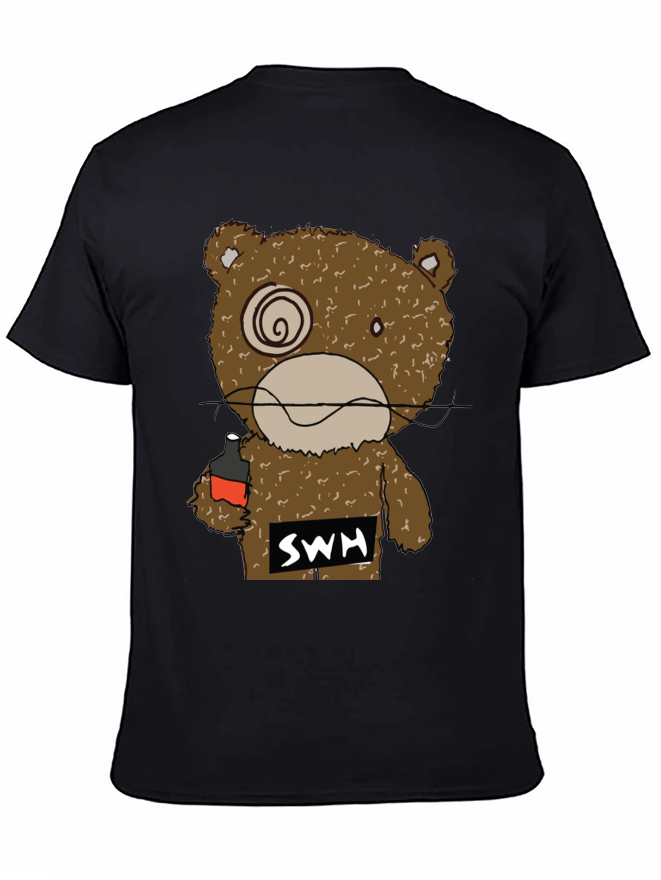 Black Drunk Bear Graphic Tee - Funny Cartoon Shirt view 4