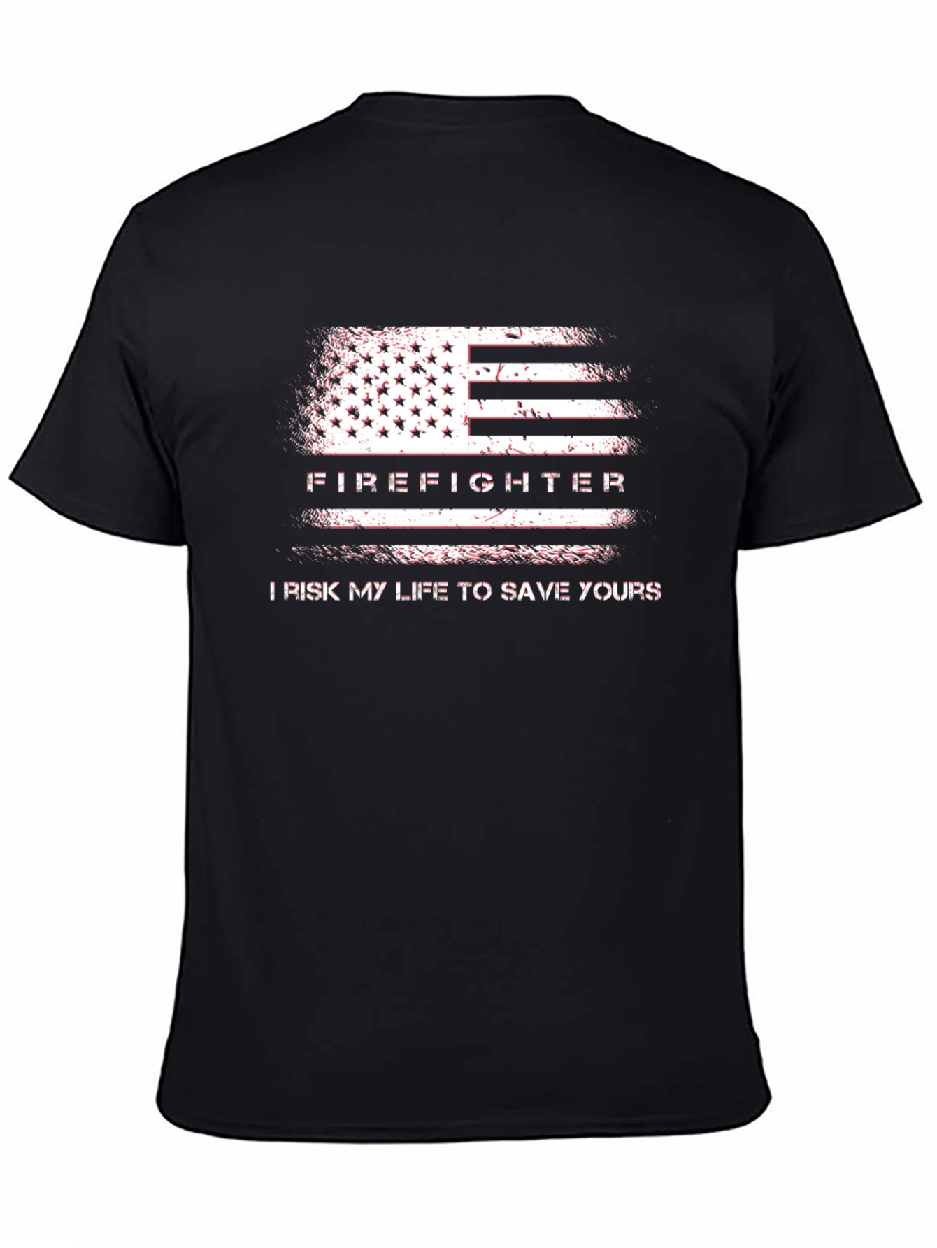 Black Firefighter American Flag T-Shirt - Risk My Life To Save Yours view 4