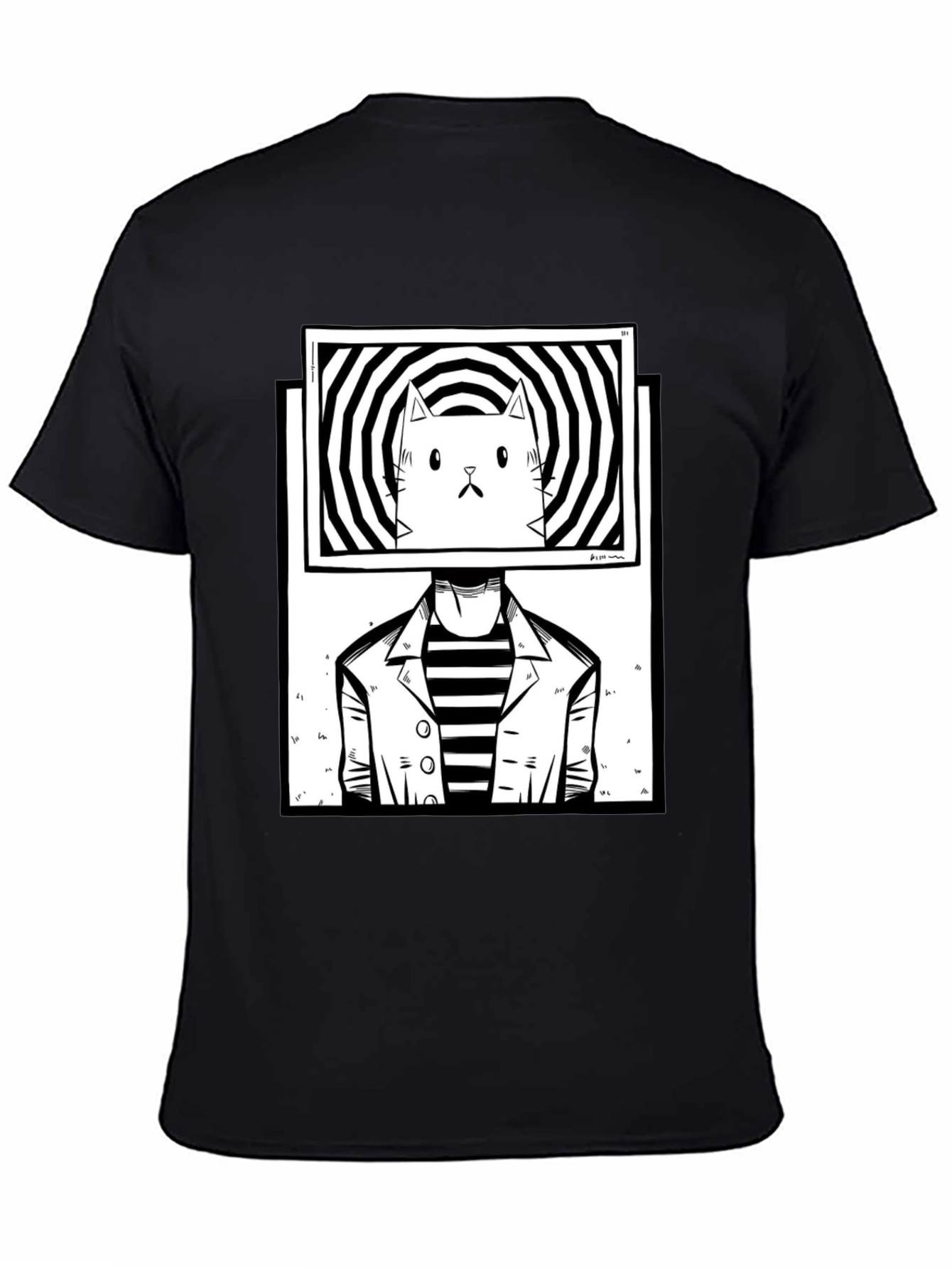 Black Abstract Cat Head T-Shirt view 4