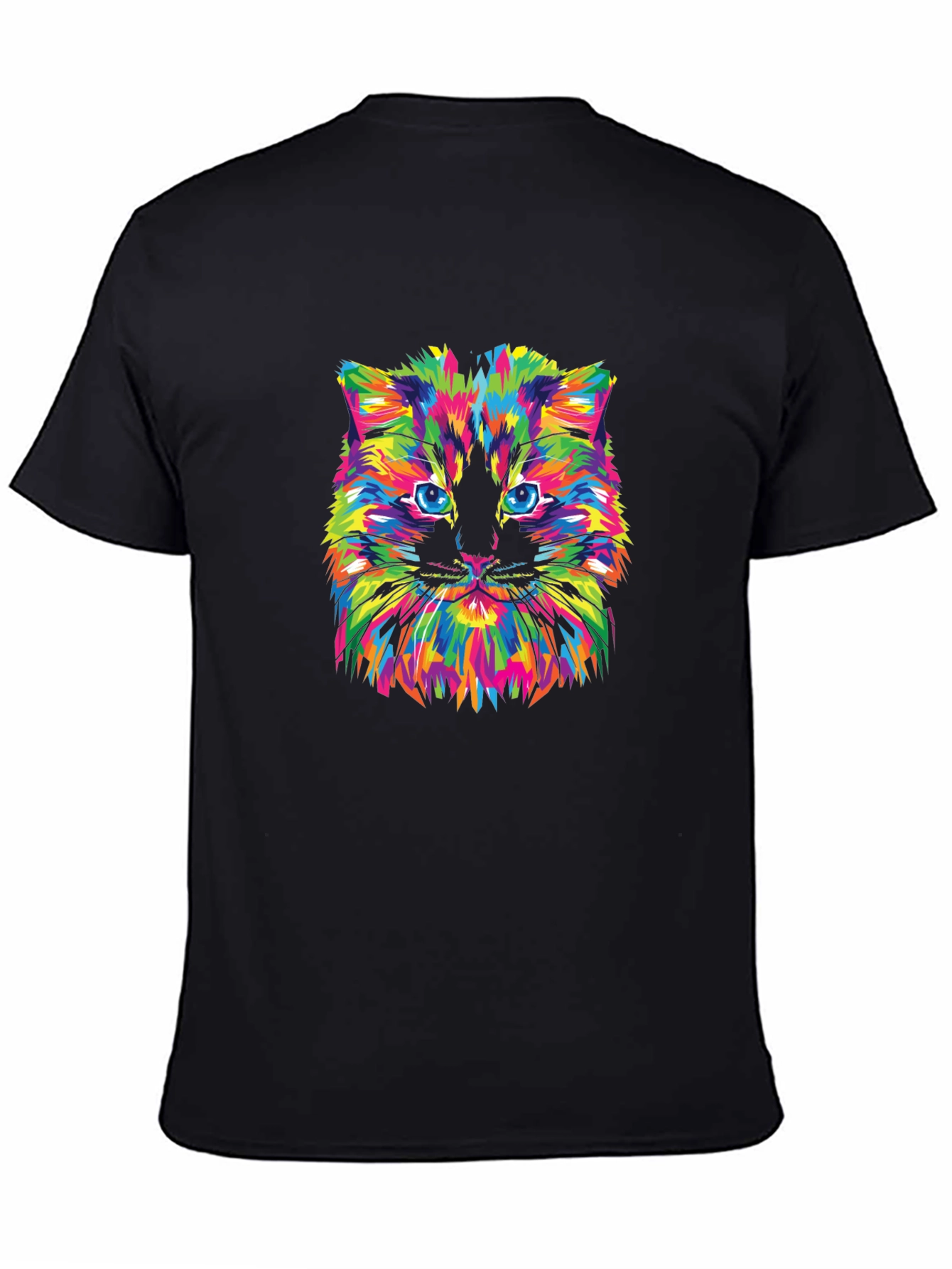 Black Vibrant Cat Graphic Tee - Soft Cotton Blend view 4