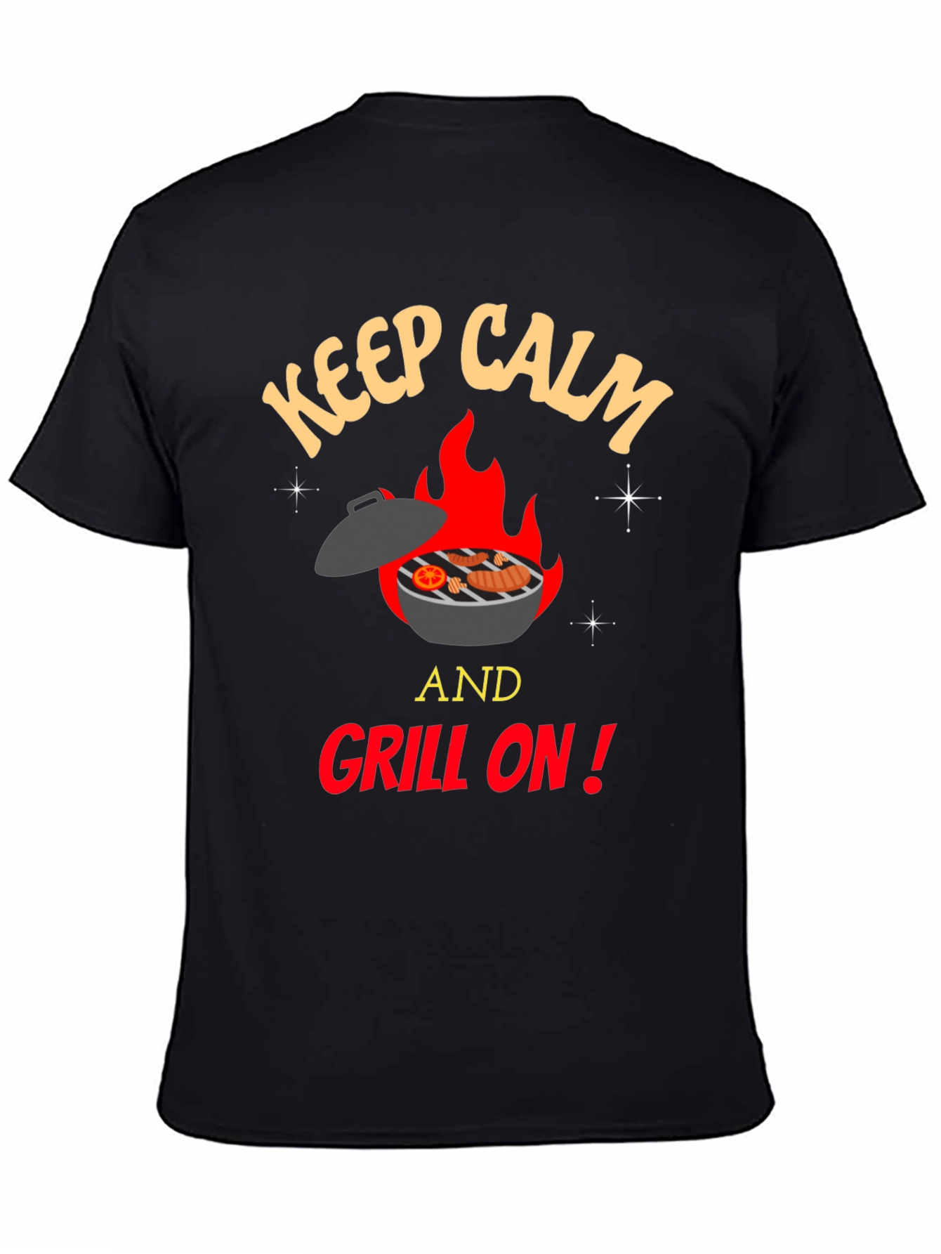 Black Keep Calm and Grill On T-Shirt - BBQ Lover's Tee view 4