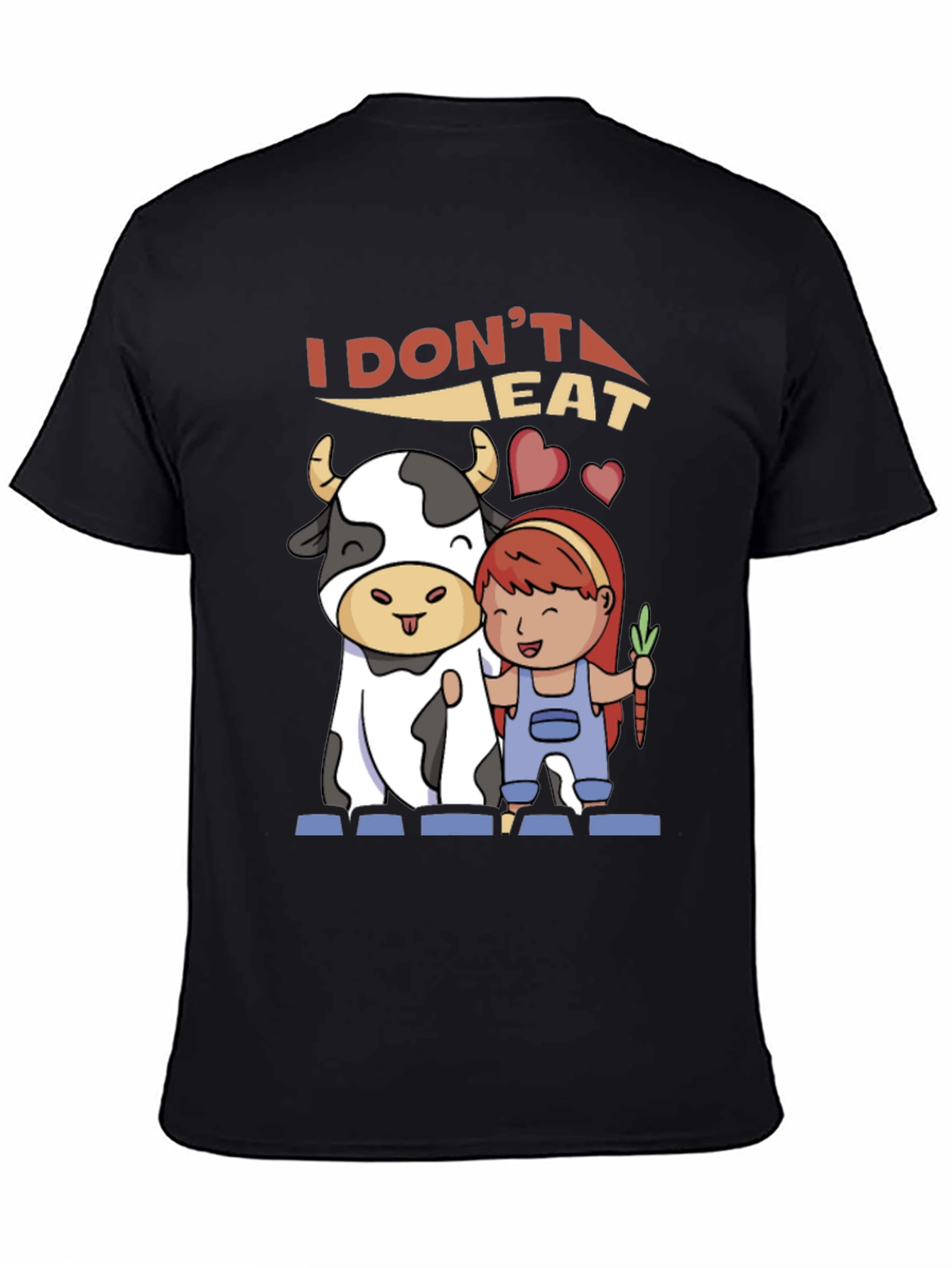 Black Vegan T-Shirt: I Don't Eat Meat Graphic Tee view 4