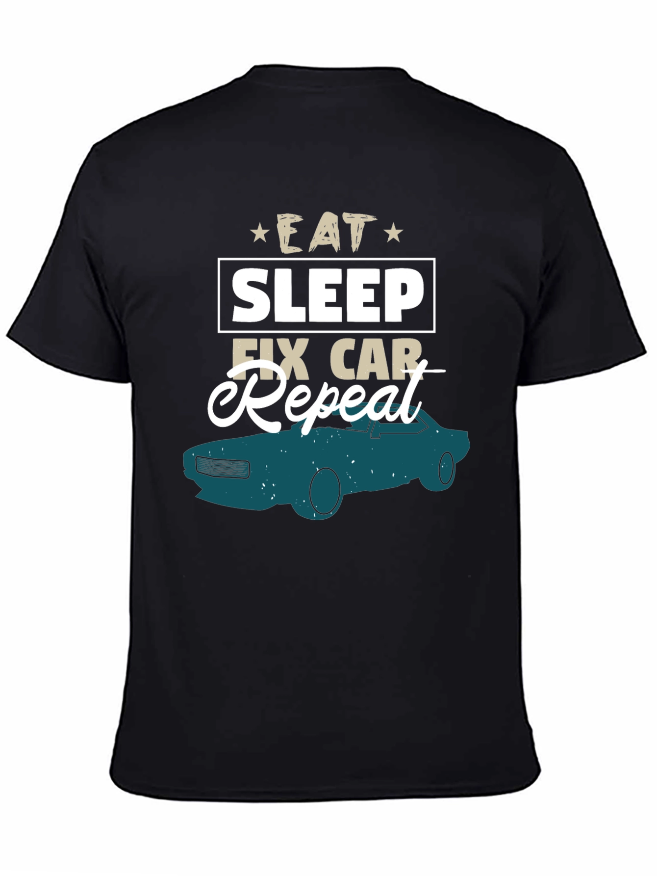 Black Eat Sleep Fix Car Repeat Graphic Tee view 4