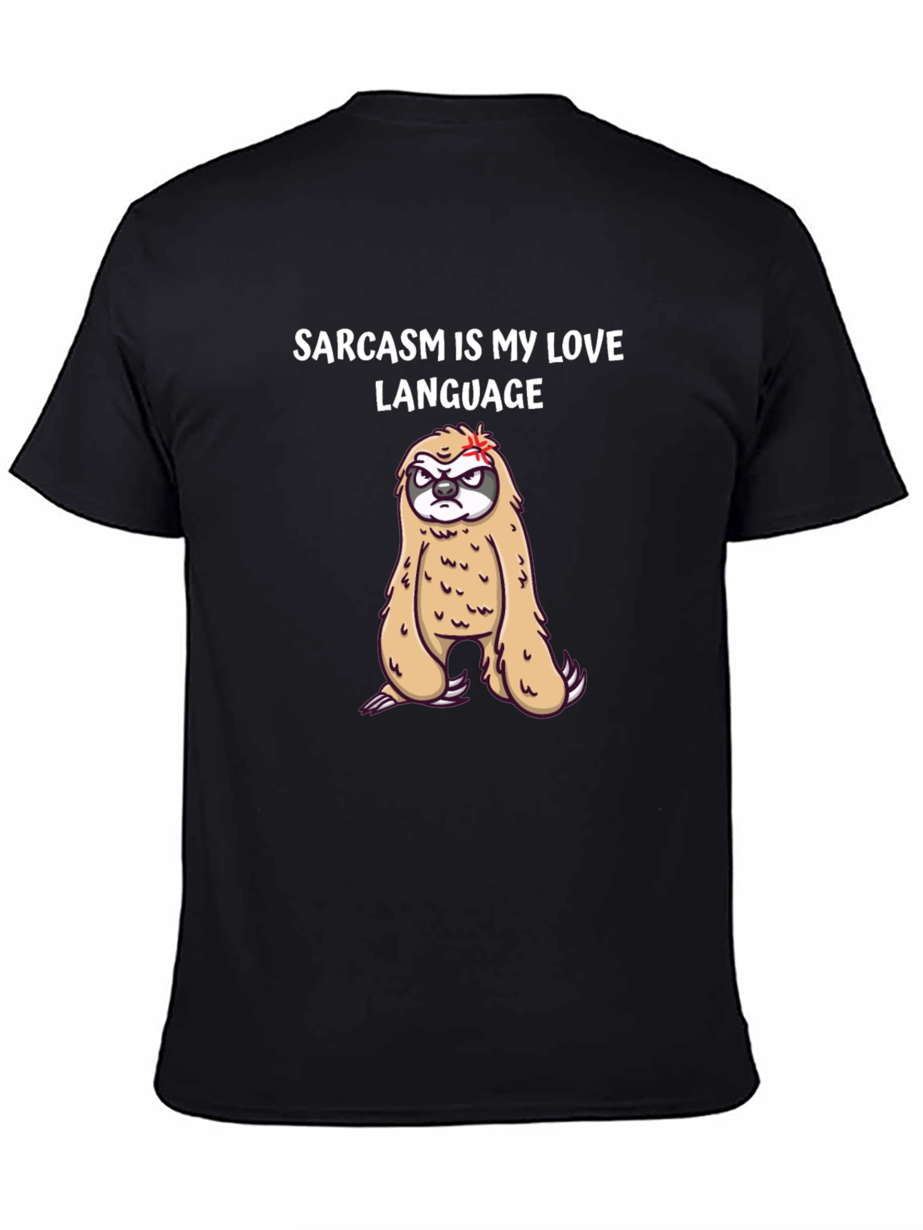 Black Sarcasm Sloth Graphic Tee - Funny Novelty T-Shirt view 4