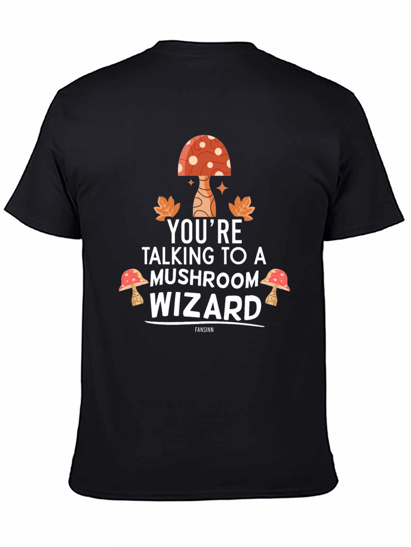 Black Mushroom Wizard Graphic T-Shirt - Unisex Cotton Tee view 4