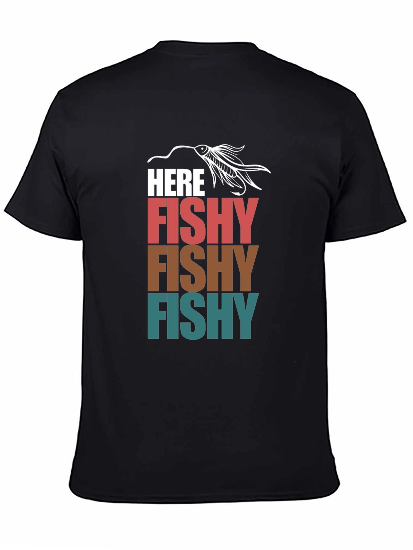 Black Here Fishy T-Shirt Fishing Lure Tee view 4