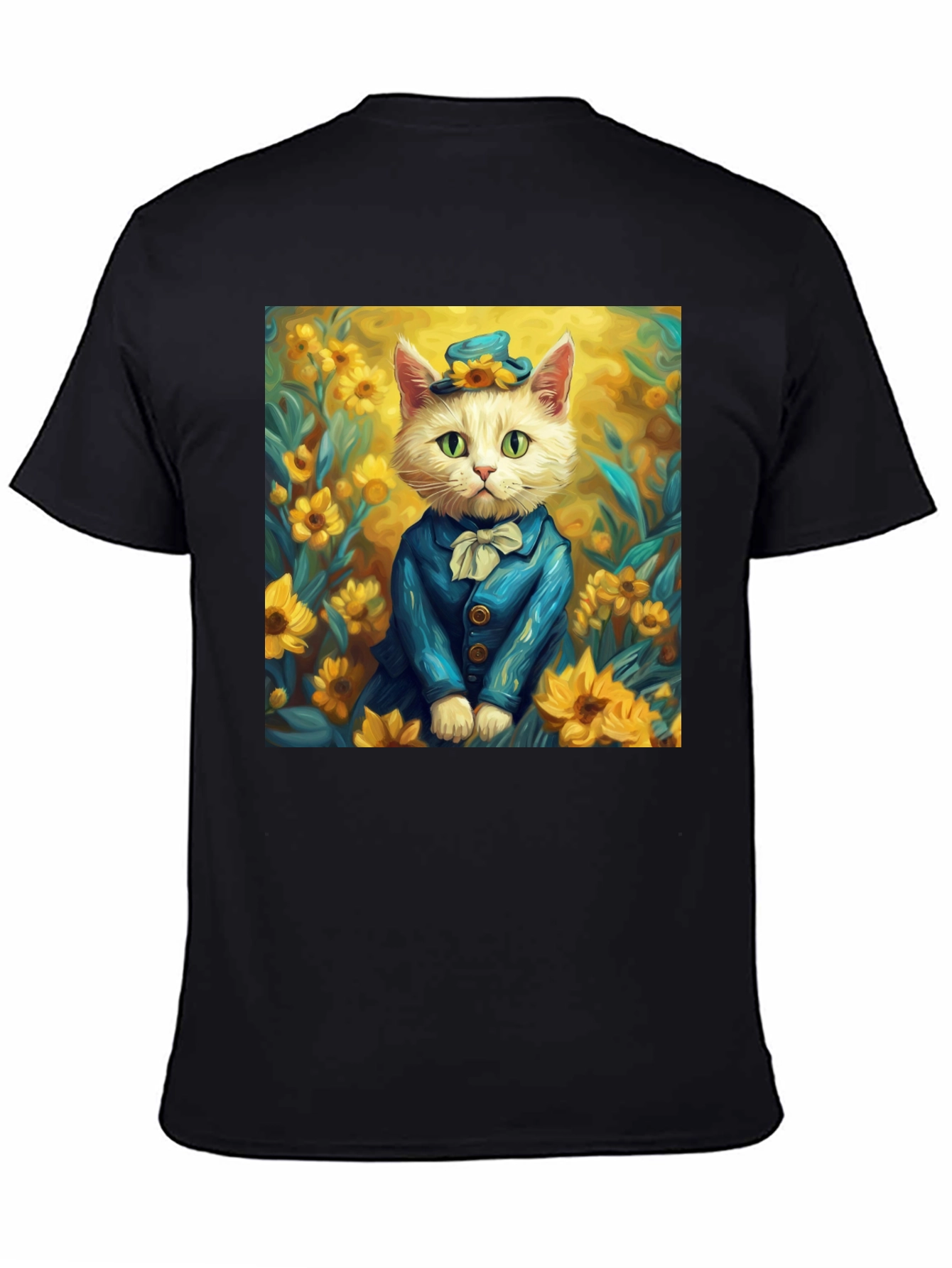 Black Cat in Sunflowers T-Shirt - Stylish Graphic Tee view 4