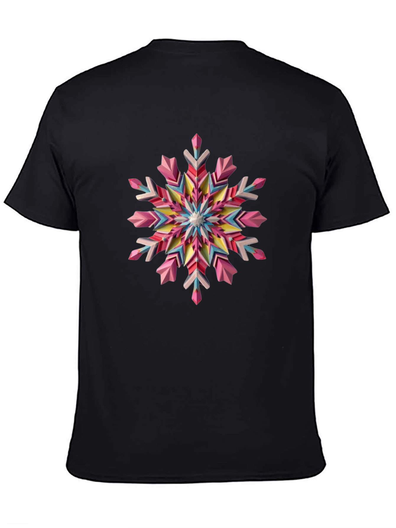 Black Geometric Snowflake Graphic Tee - Black view 4