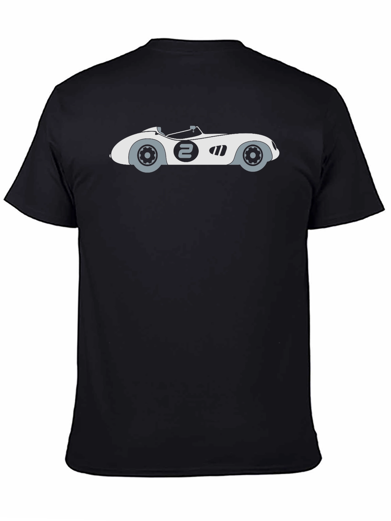 Black Men's Black T-Shirt with Cartoon Race Car Graphic view 4