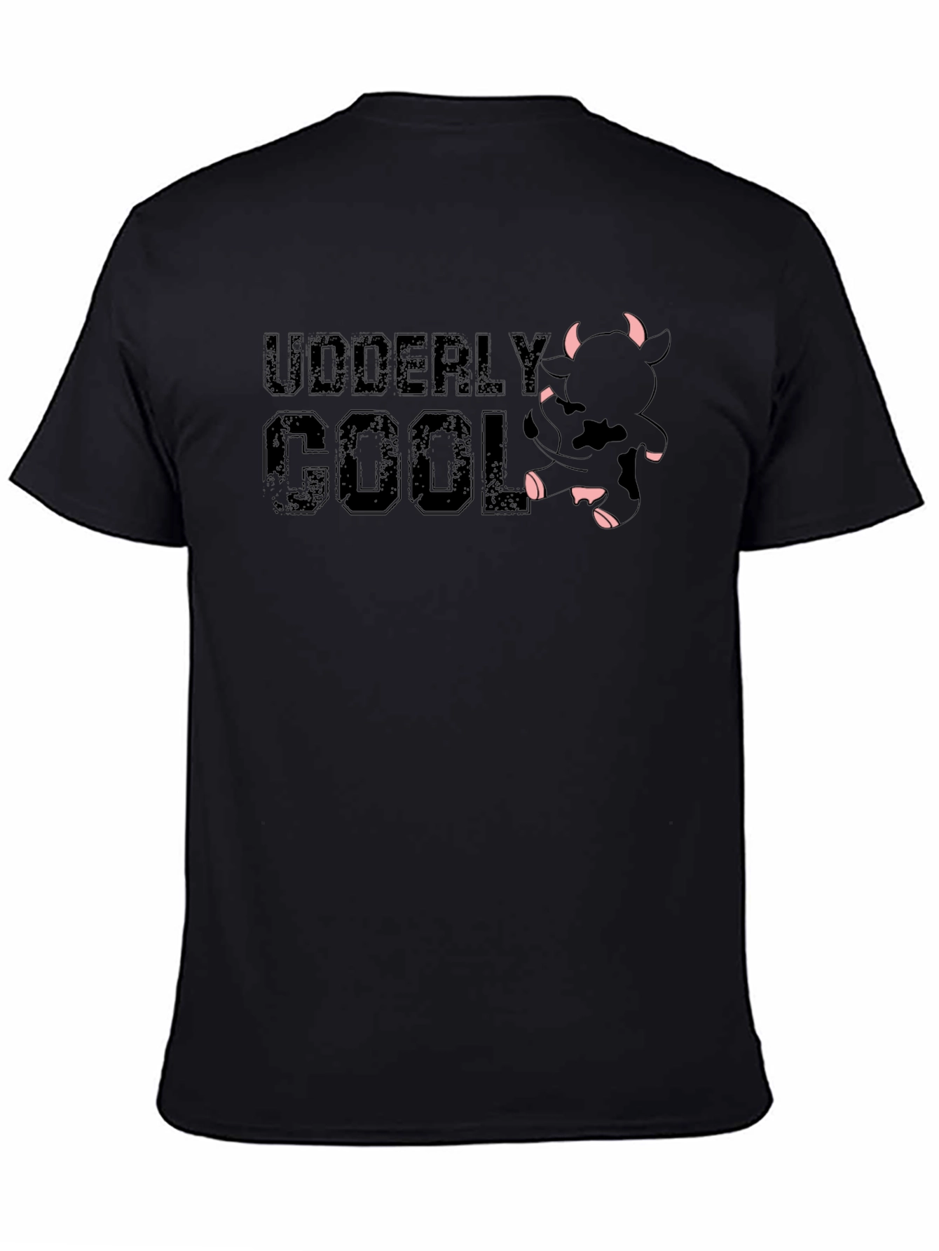 Black Udderly Cool Black T-Shirt - Novelty Cow Design view 4