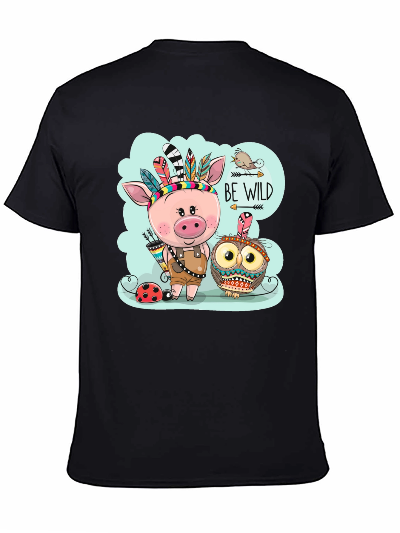 Black Be Wild T-Shirt - Pig & Owl Graphic Tee view 4