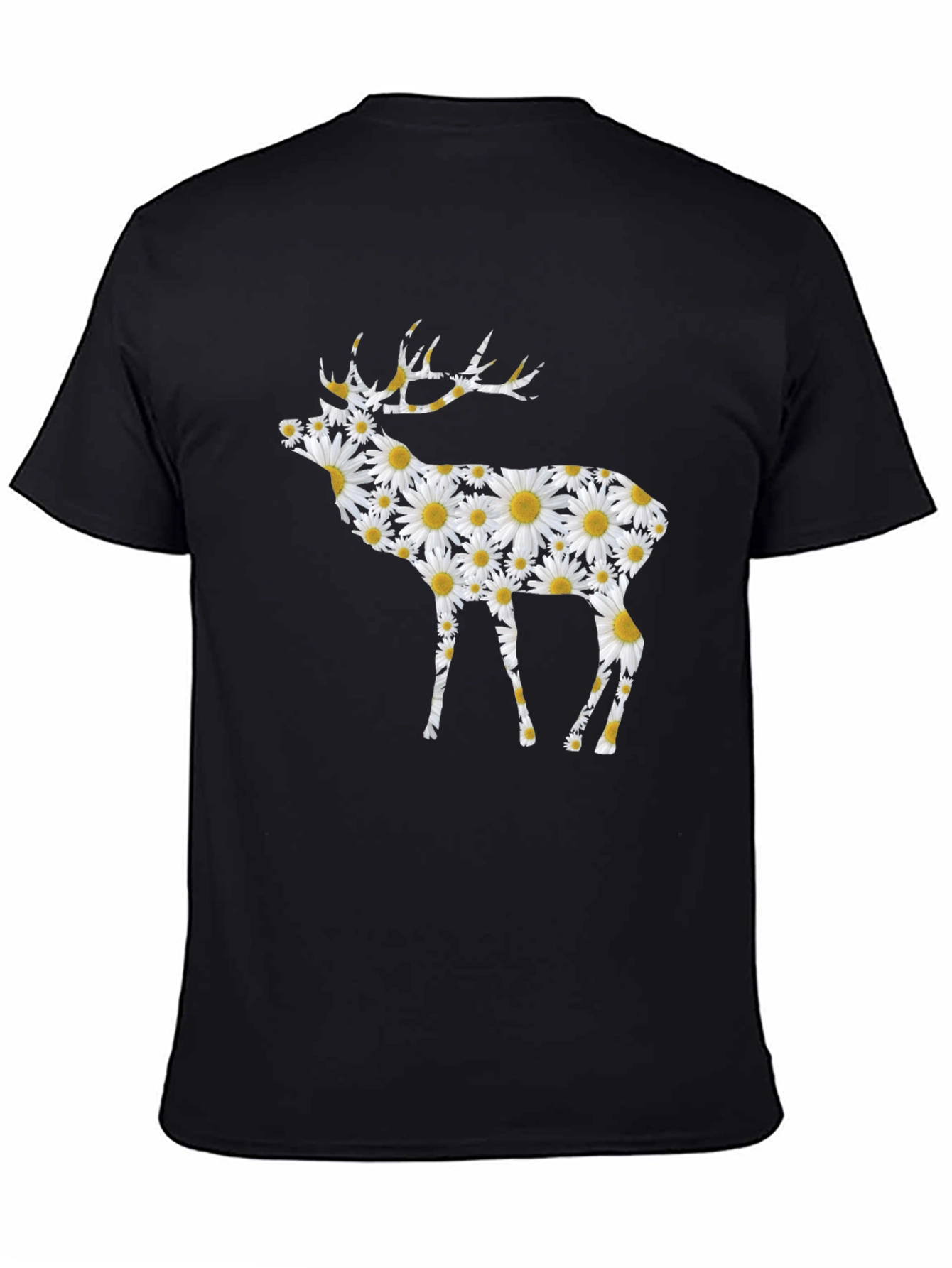 Black Floral Deer Print Black T-Shirt view 4