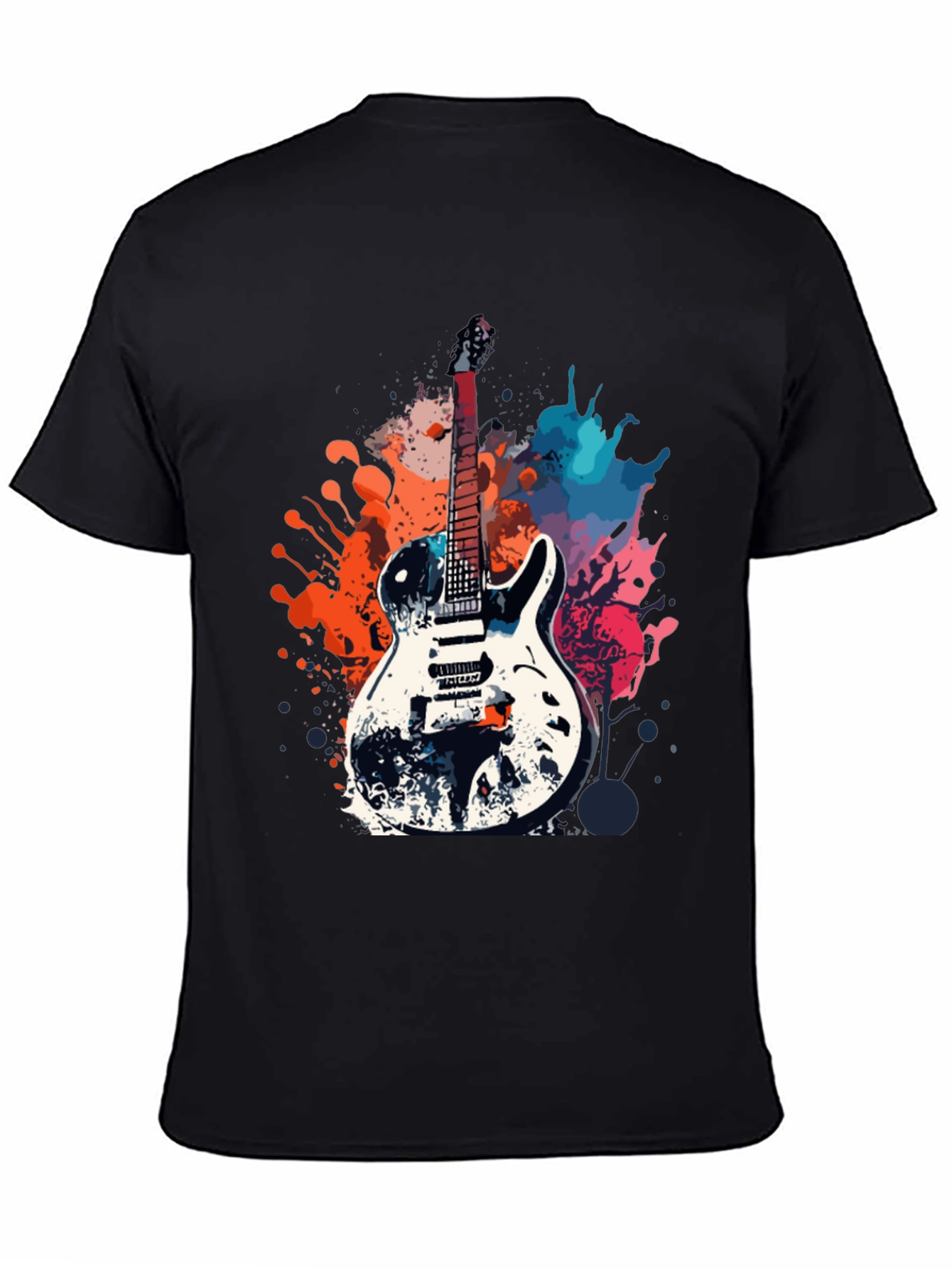Black Guitar Splash Graphic T-Shirt - Rock Style Tee view 4