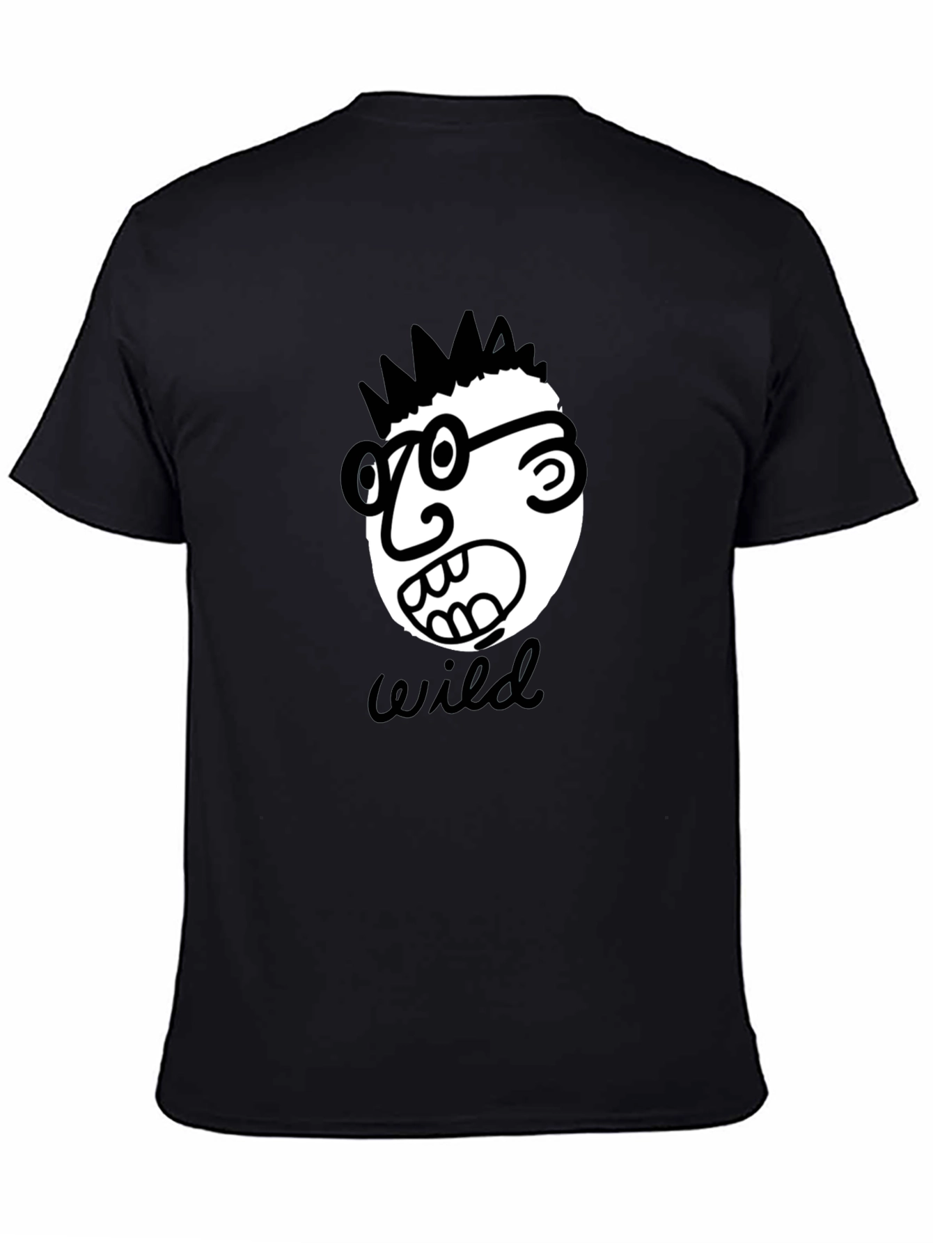 Black Wild Cartoon Face Black T-Shirt view 4