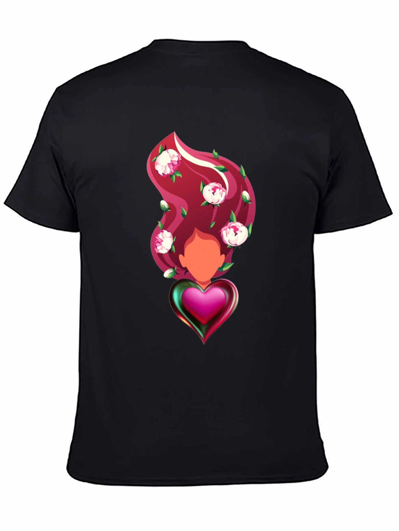 Black Heart & Floral T-Shirt - Artistic Graphic Tee view 4
