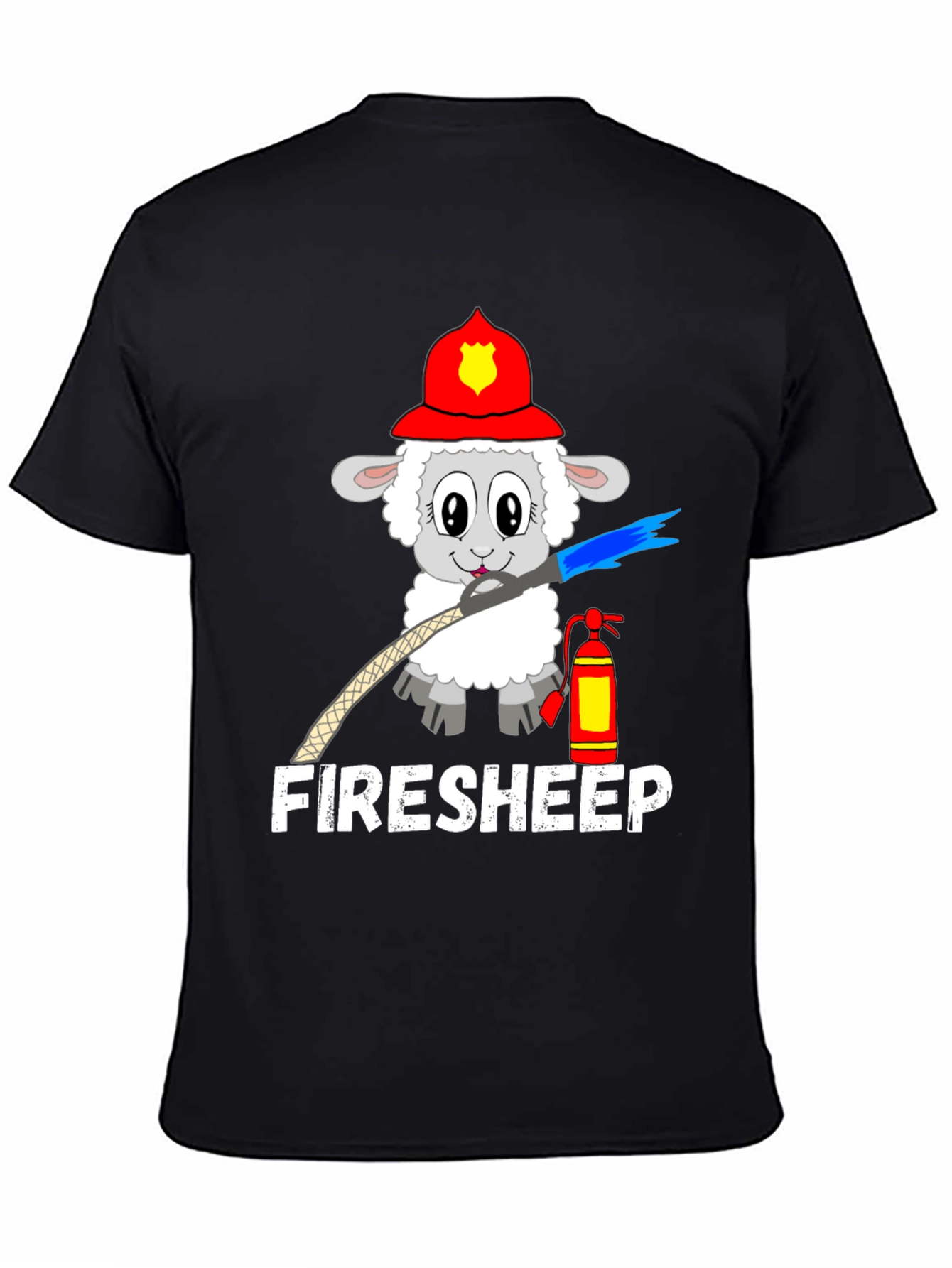 Black Funny Fire Sheep Graphic T-Shirt view 4