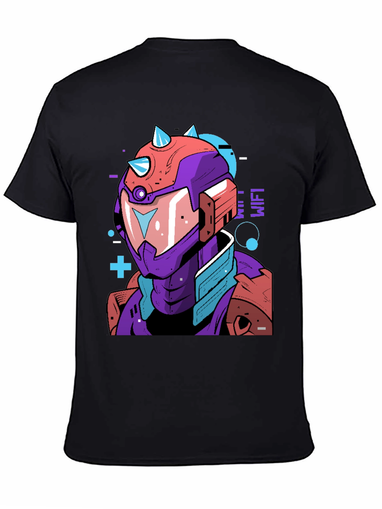Black Cyberpunk Robot Graphic Tee - Black Cotton Shirt view 4