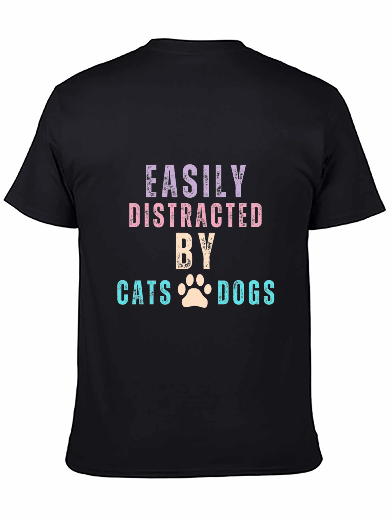 Black Easily Distracted by Cats & Dogs T-Shirt view 4