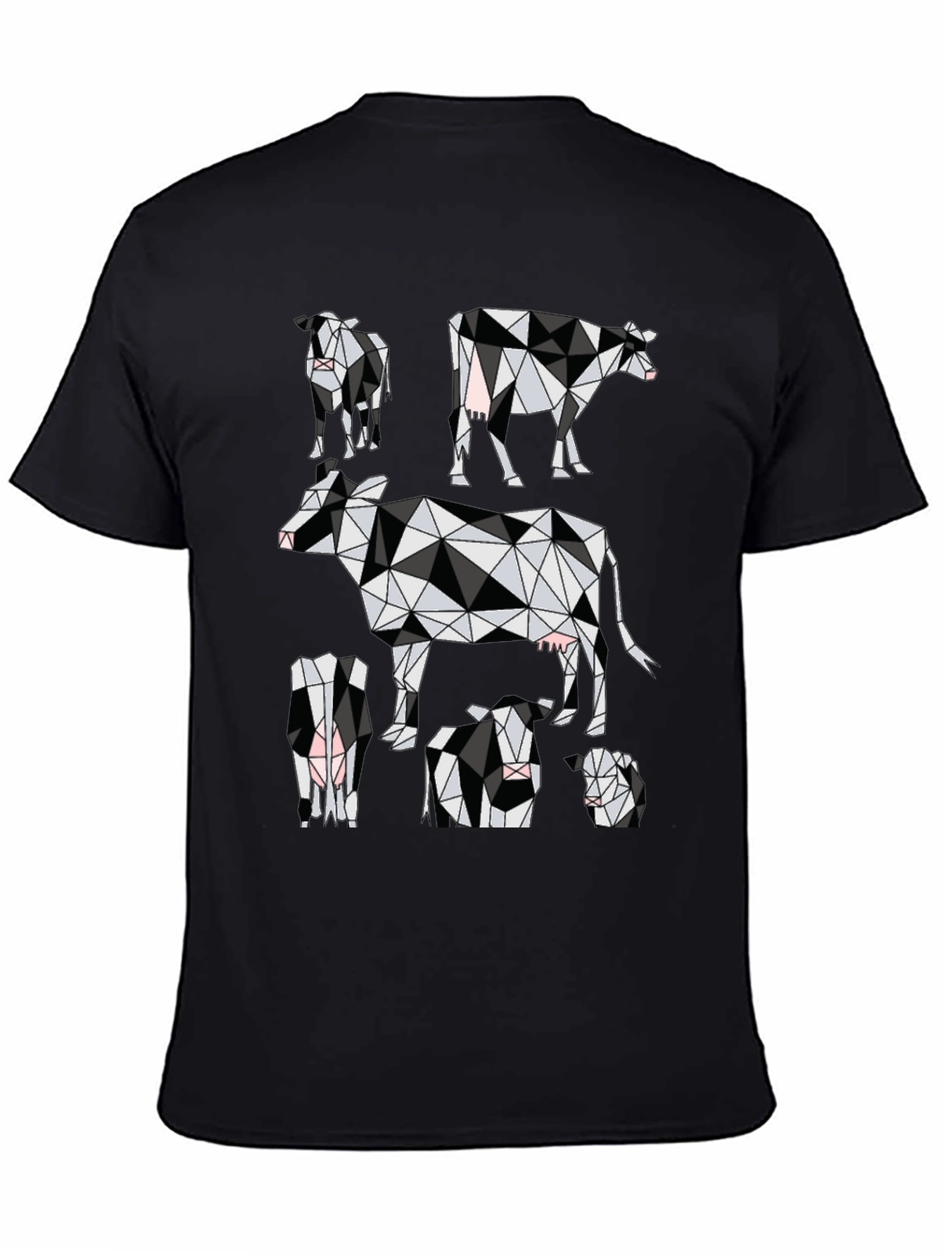 Black Geometric Cow Print Black T-Shirt view 4