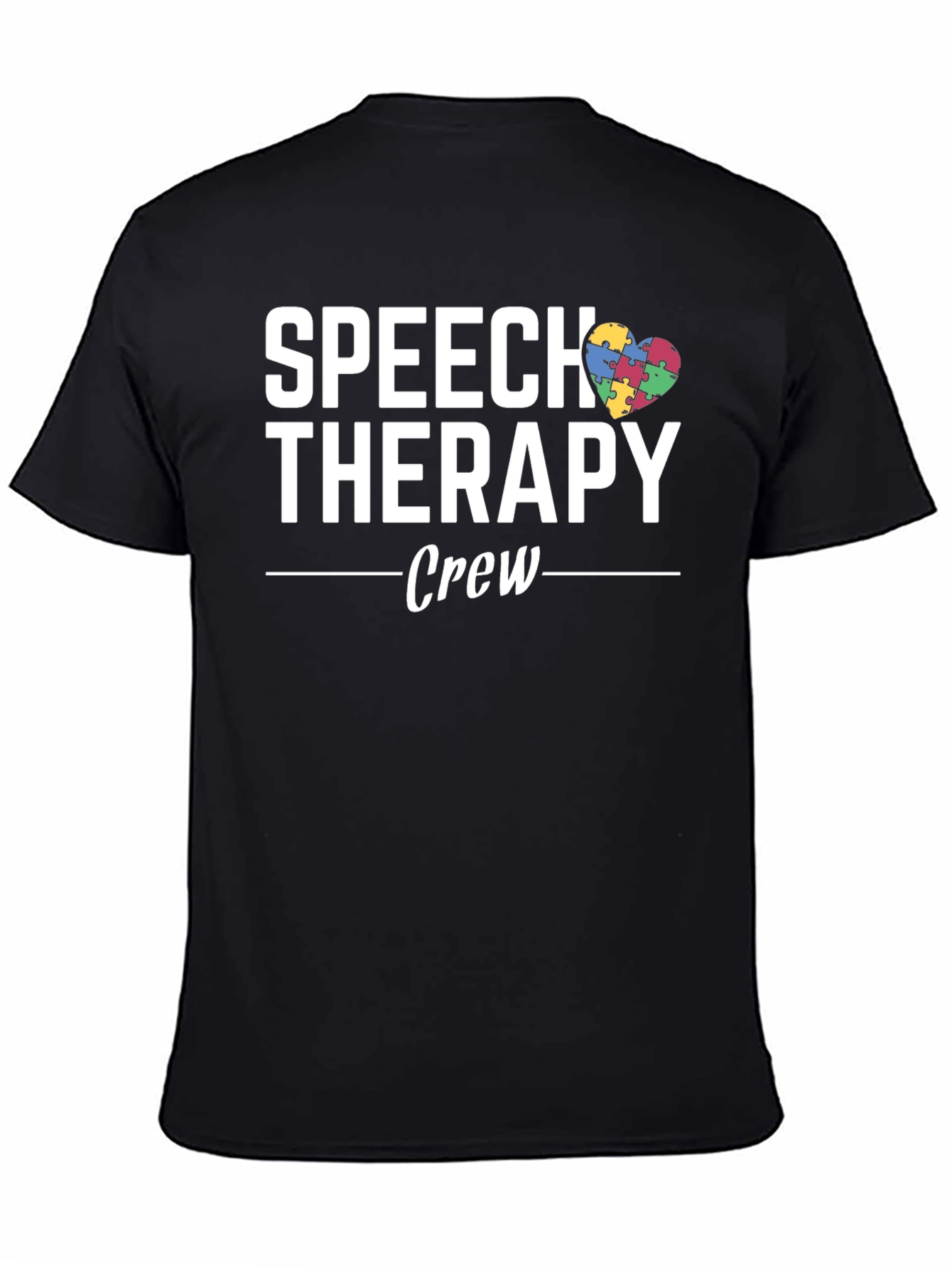 Black Speech Therapy Crew Autism Awareness T-Shirt view 4