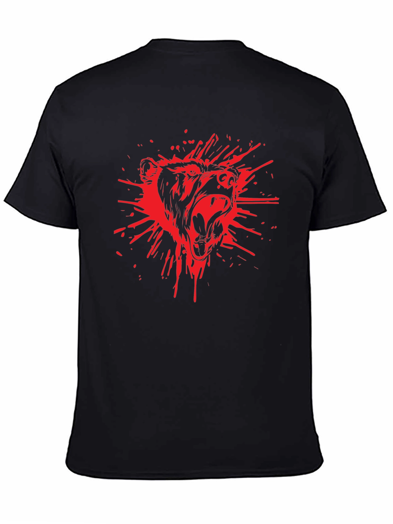 Black Men's Black T-Shirt with Red Bear Graphic view 4