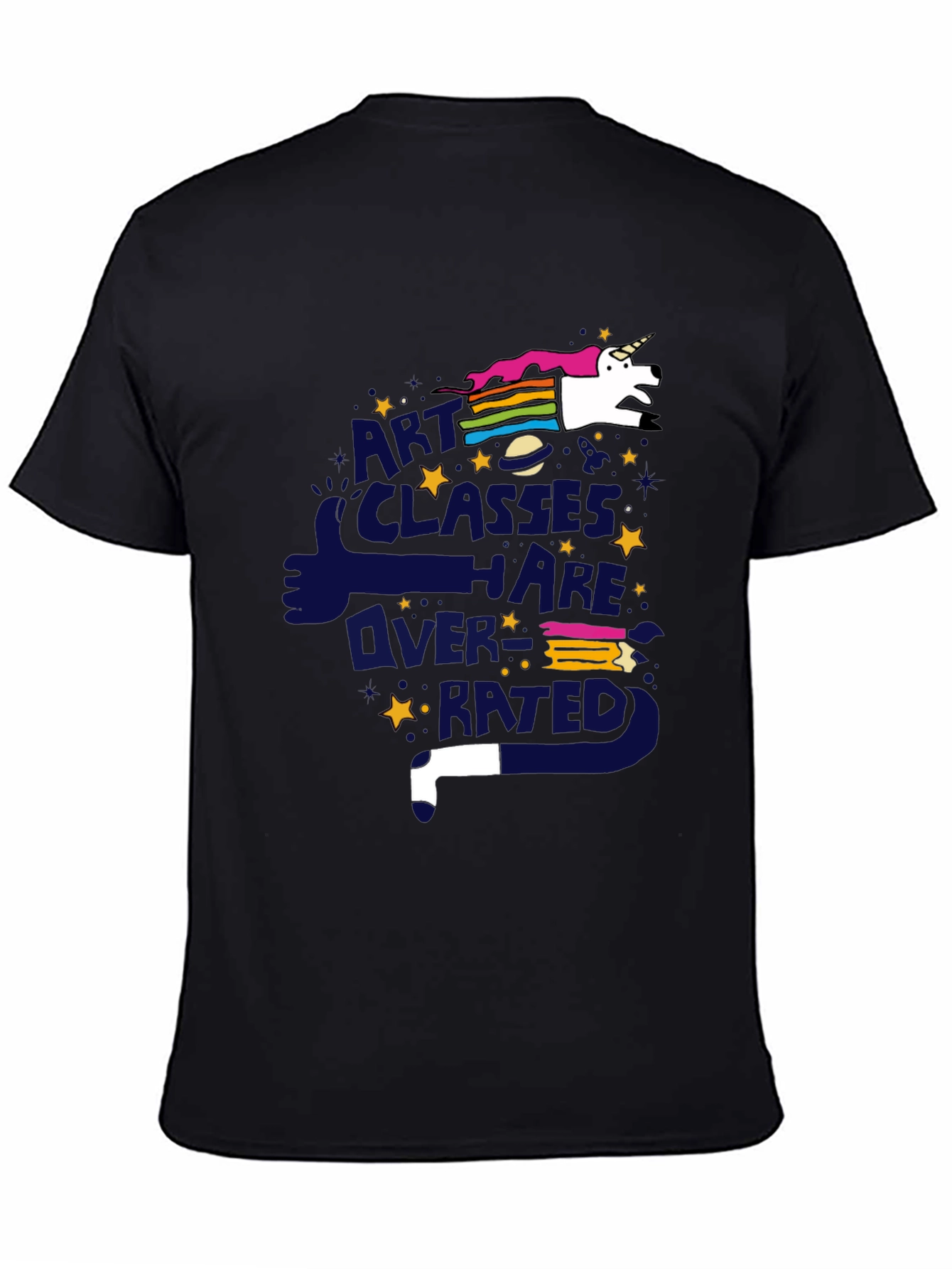 Black Art Classes Unicorn T-Shirt - Overrated Graphic Tee view 4