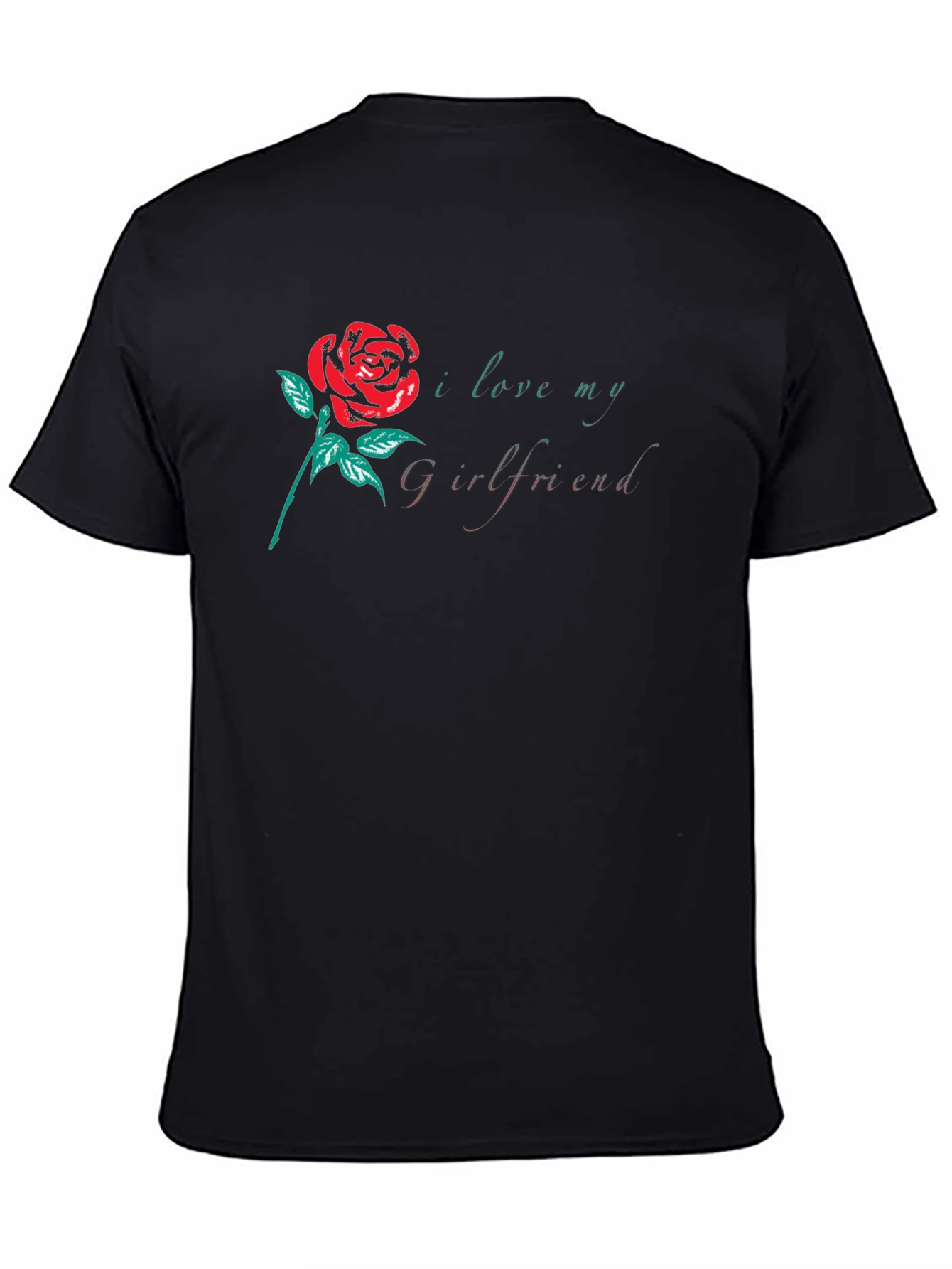 Black I Love My Girlfriend Rose Graphic Black T-Shirt view 4
